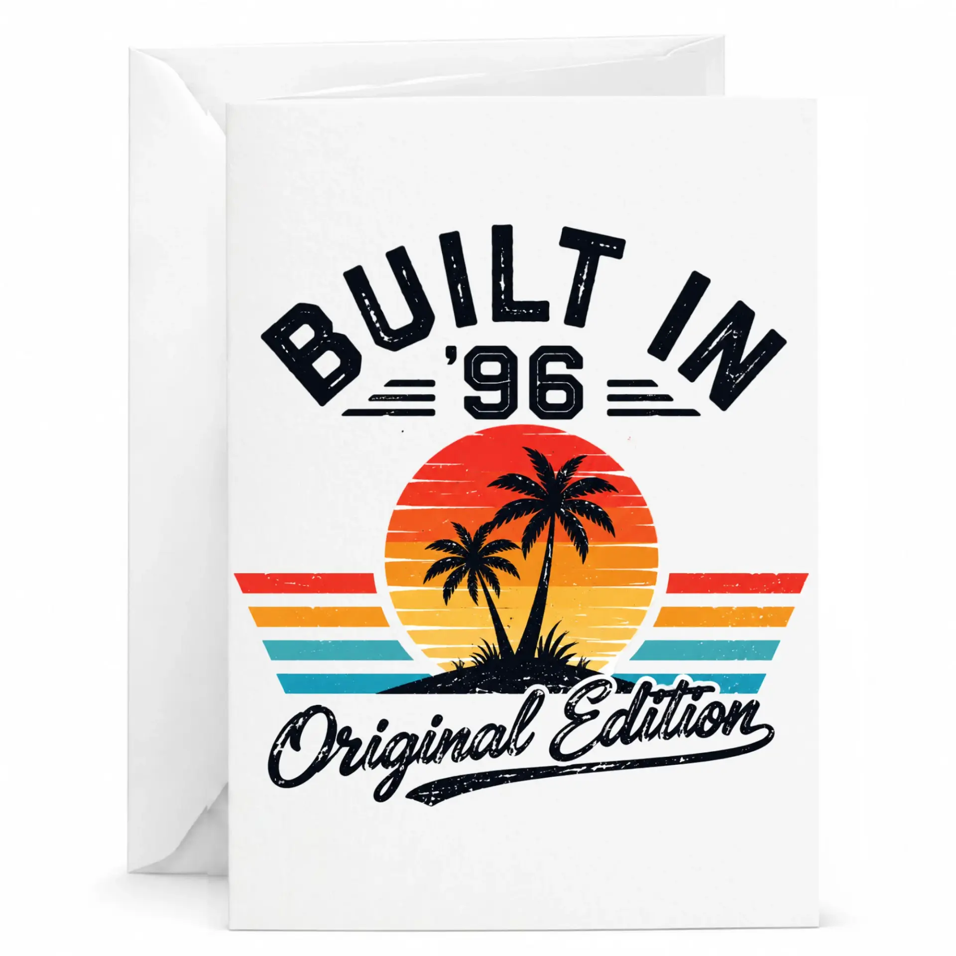 Greeting Card Built in 96 Original Edition Vintage Sunset Palm Tree Design Birthday Anniversary Celebration Stationery