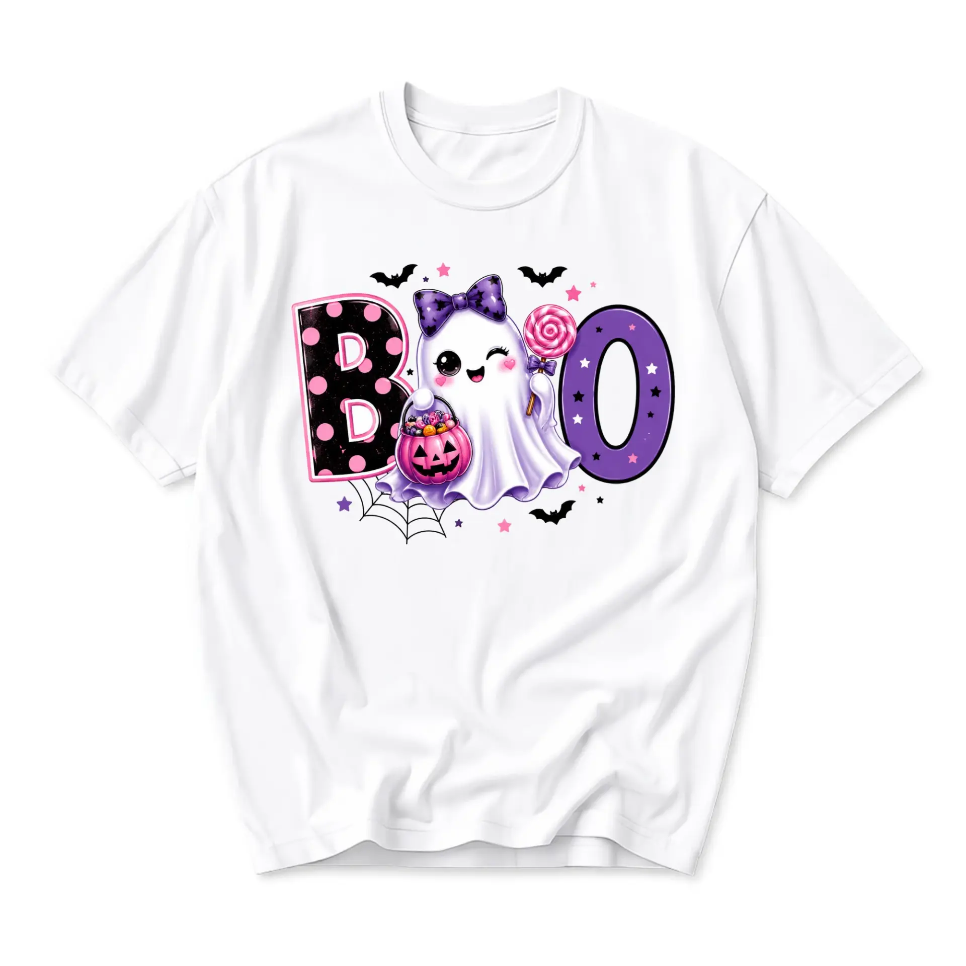 Graphic Tee Cute Halloween Ghost Design Unisex Crew Neck Short Sleeve Shirt for Casual Fall Everyday Outfits
