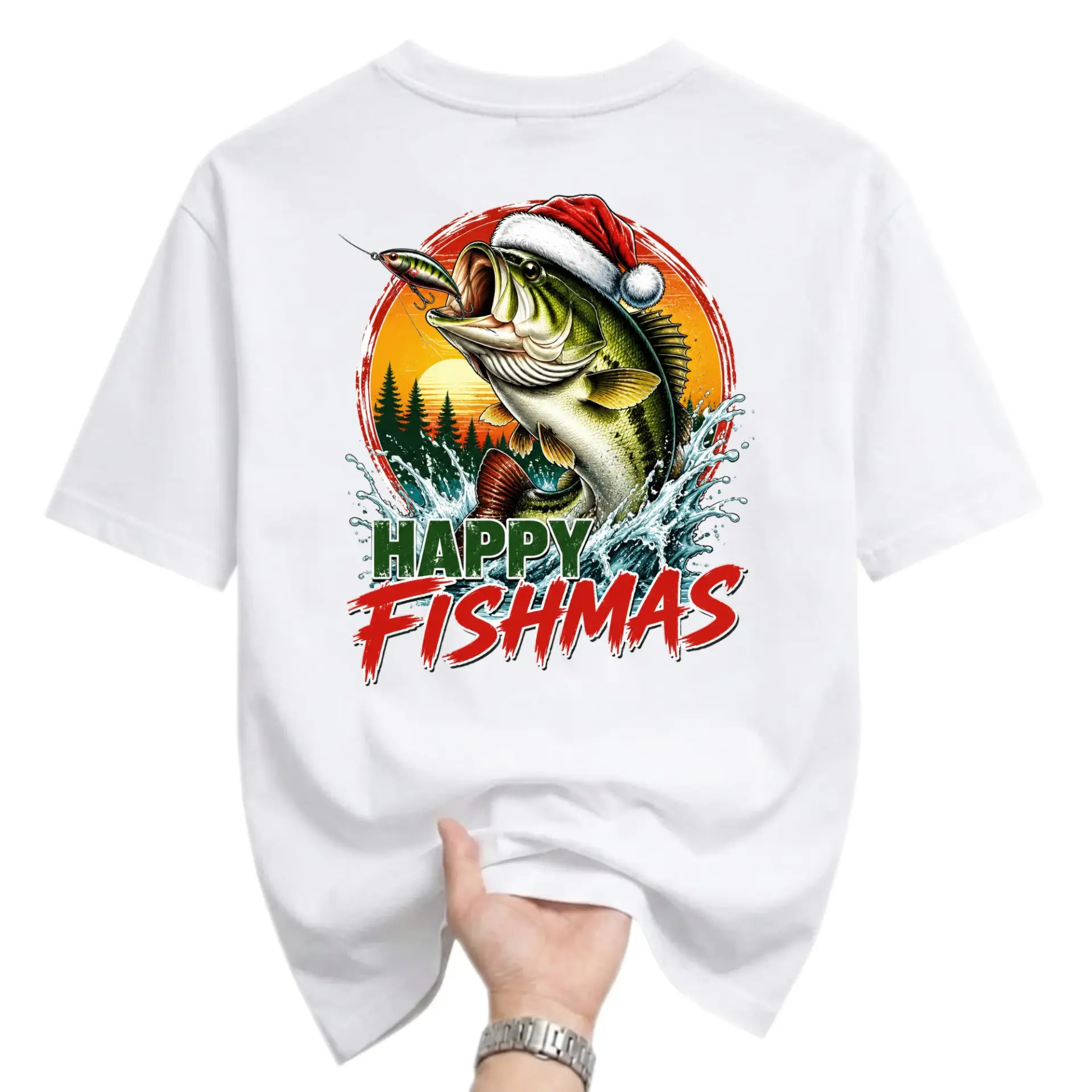 Graphic Tee Happy Fishmas Fishing T-Shirt Unisex Crew Neck Casual Holiday