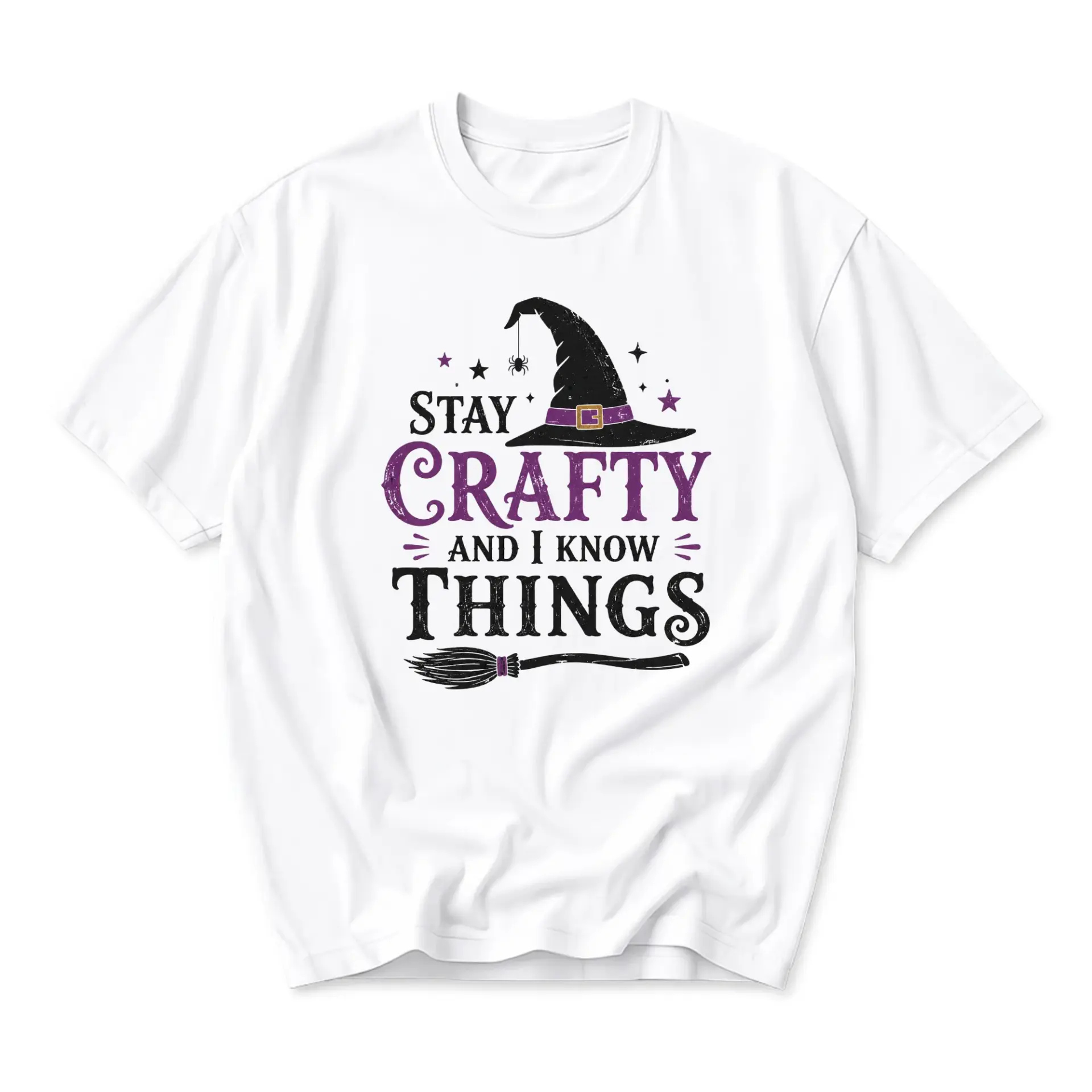 Funny Shirt Stay Crafty and I Know Things Graphic Tee for Halloween Lovers Seasonal Casual Unisex Crew Neck Apparel