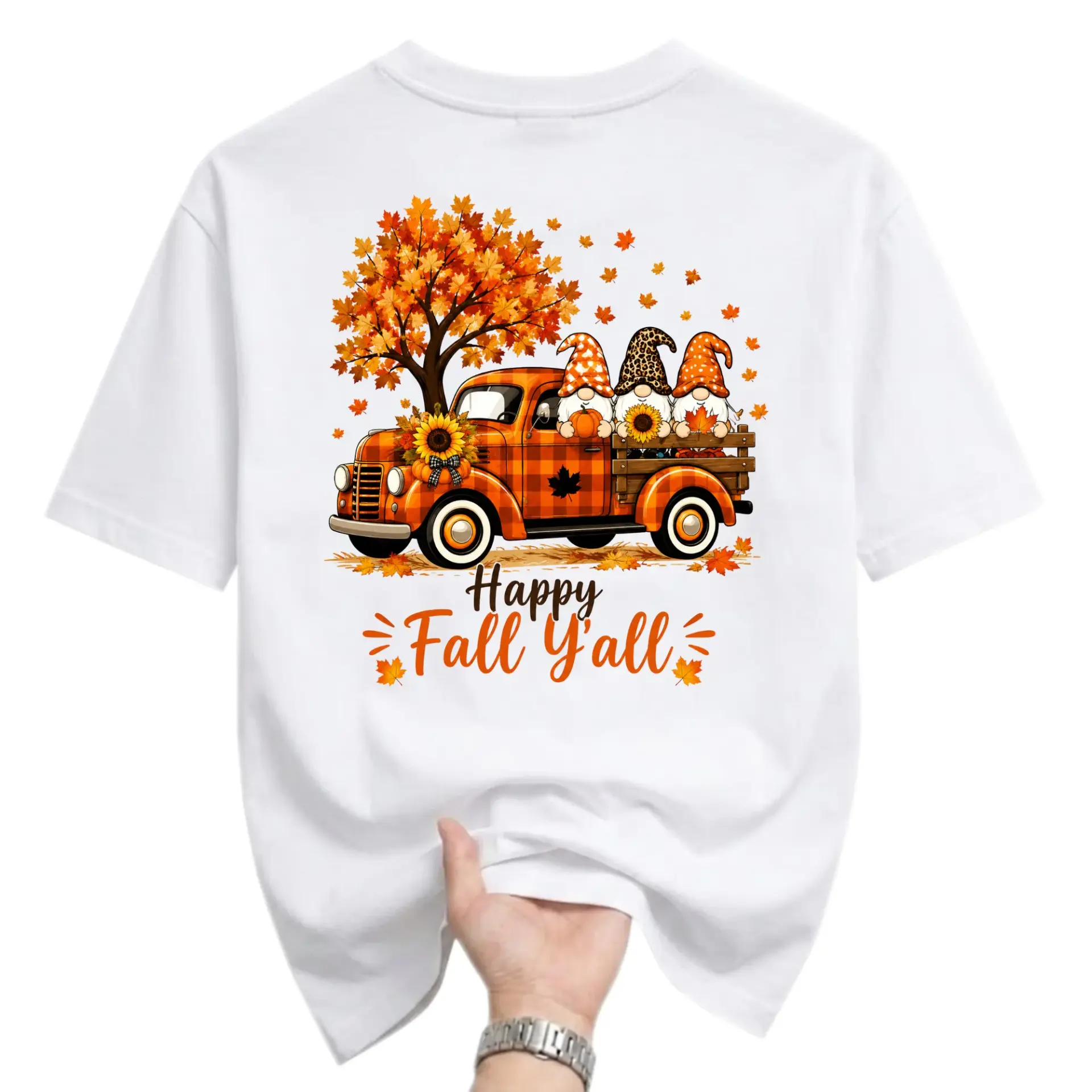 T-shirt Happy Fall Y'all Graphic Tee Autumn Seasonal Unisex Crew Neck Casual Everyday Wear Fall Harvest Holiday Apparel