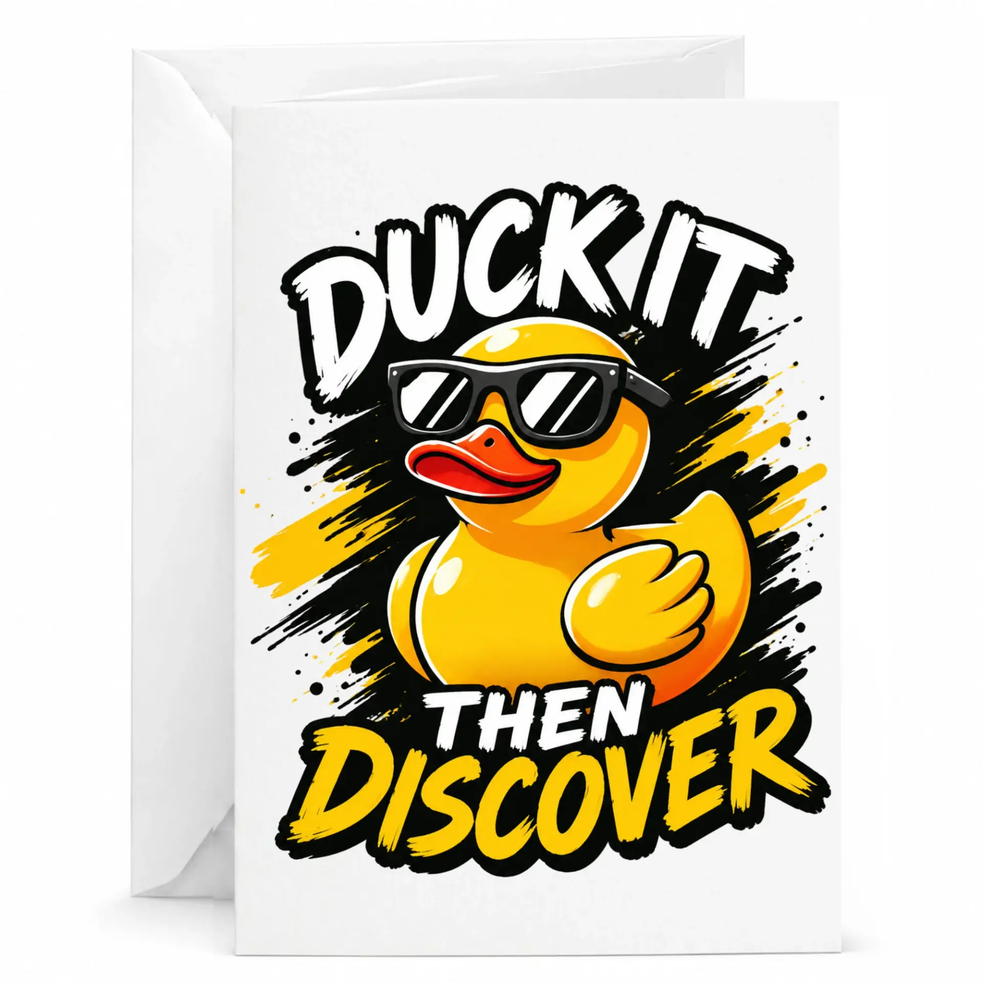 Funny Duck It Then Discover Greeting Card, Humorous Rubber Duck Pun Stationery for Friends and Family, 5x7 Inches