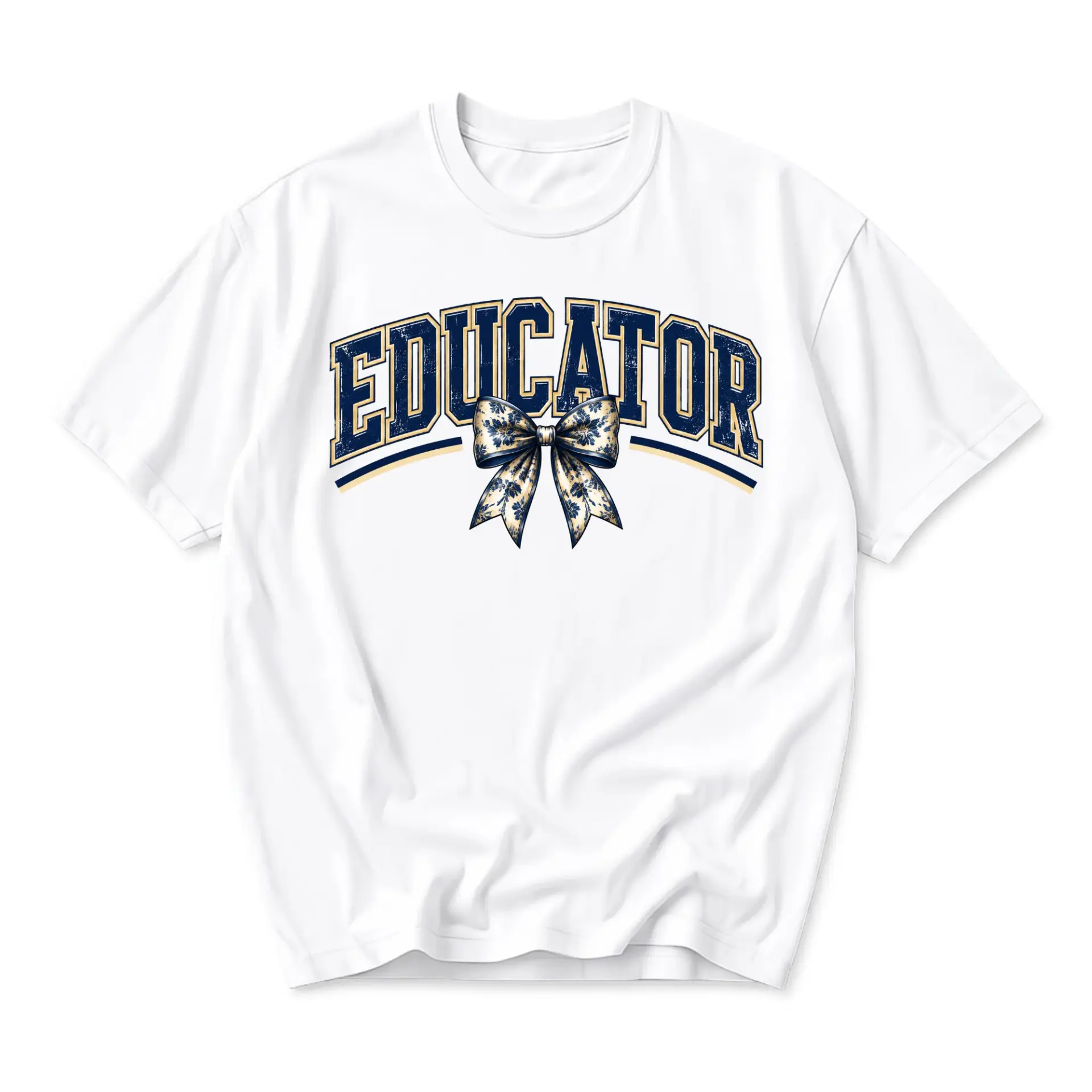Graphic Tee Educator Shirt Collegiate Bow Design Unisex Casual Crew Neck Soft Cotton Blend Apparel for Everyday Wear