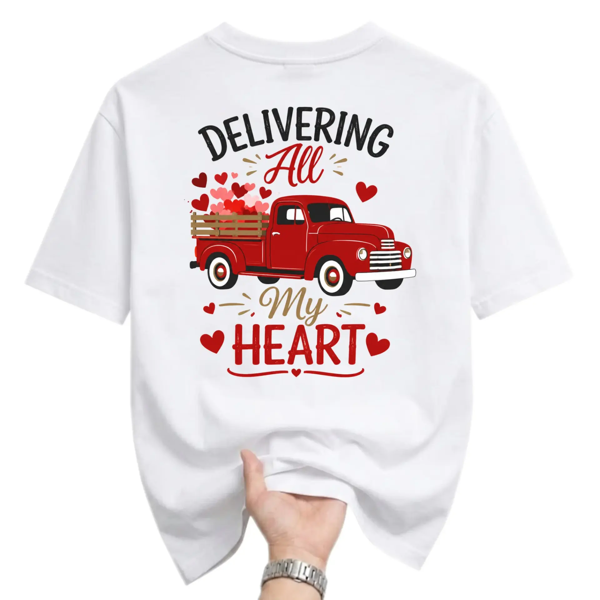 Graphic Tee Delivering All My Heart Red Truck Retro Romantic Valentines Day Unisex Short Sleeve Crew Neck Cotton Shirt