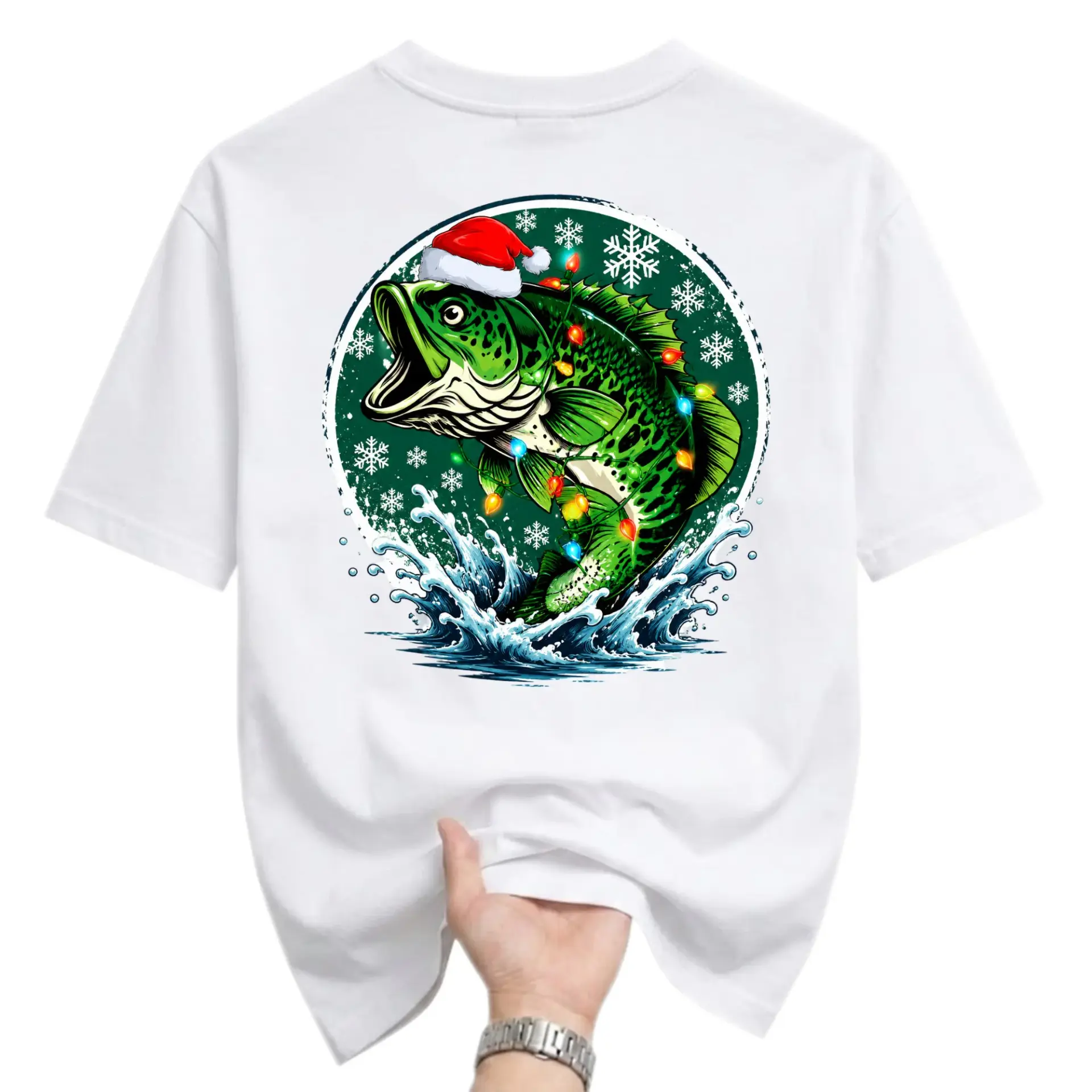 Graphic Tee Christmas Fishing Unisex T-Shirt Holiday Theme Casual Crew Neck