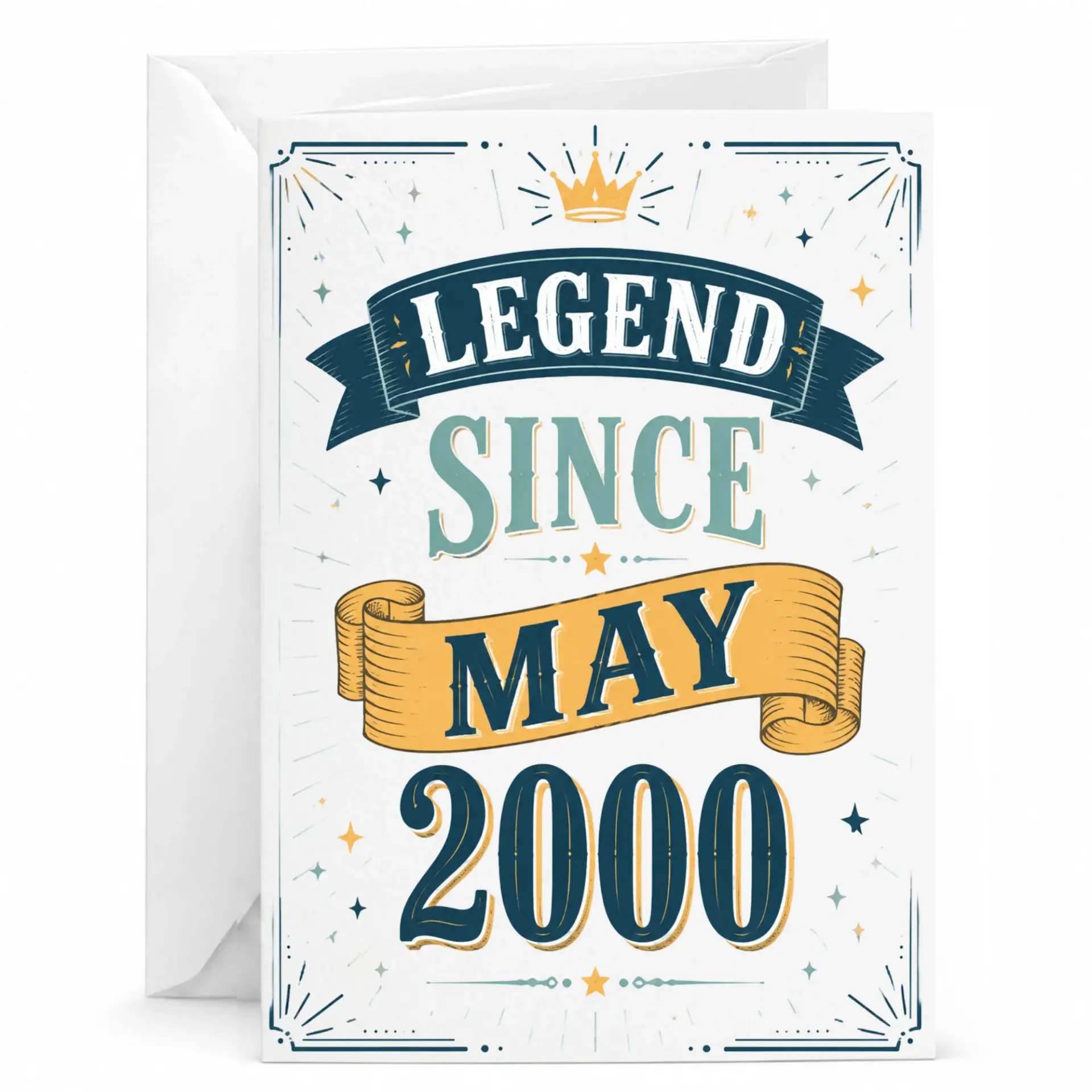 Birthday Card Legend Since May 2000 Vintage Style Greeting Card for Milestone Celebration with Matching White Envelope