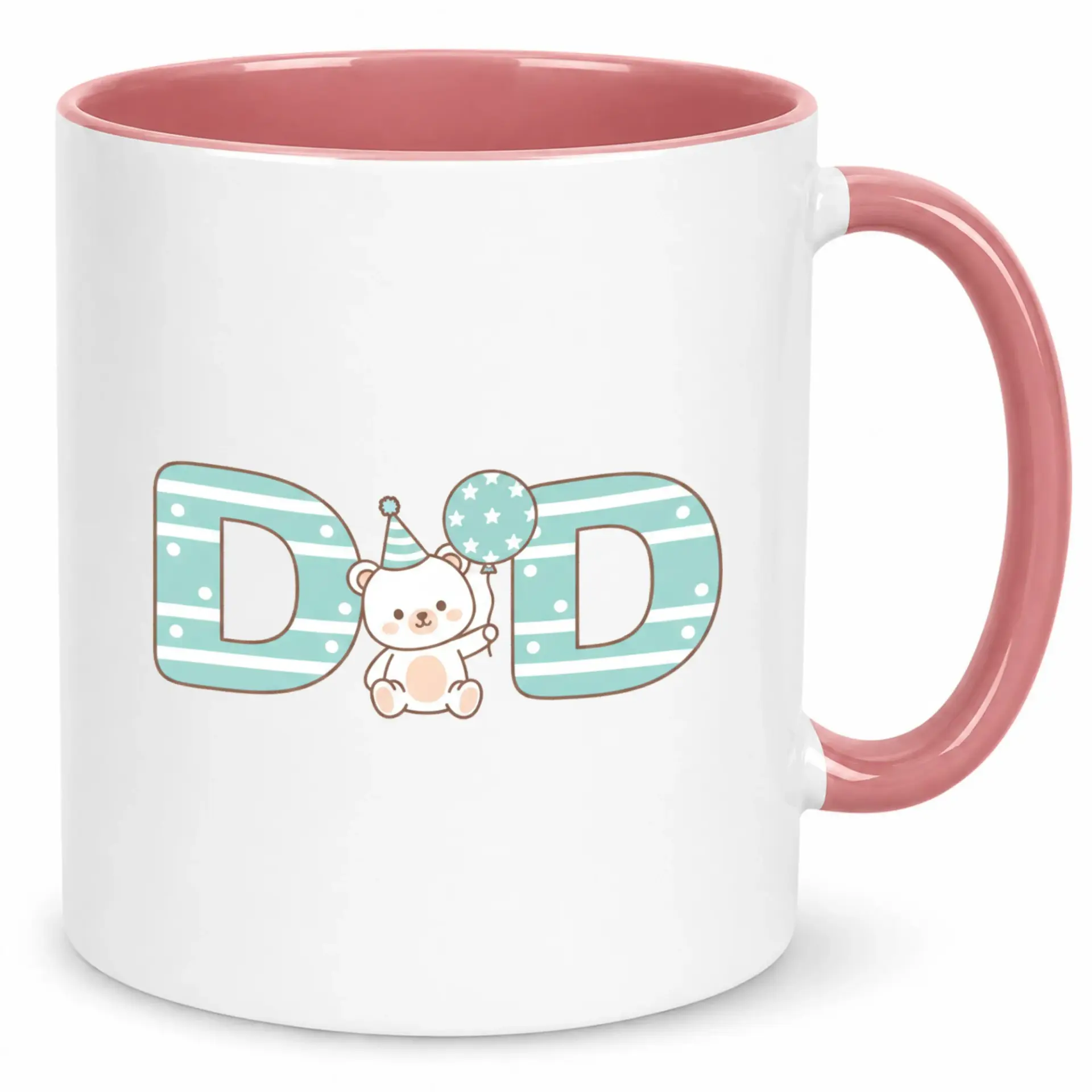 Cute Bear Dad Coffee Mug with Party Hat and Balloon Design Unique Ceramic Beverage Cup for Fathers Thoughtful Gift Papa