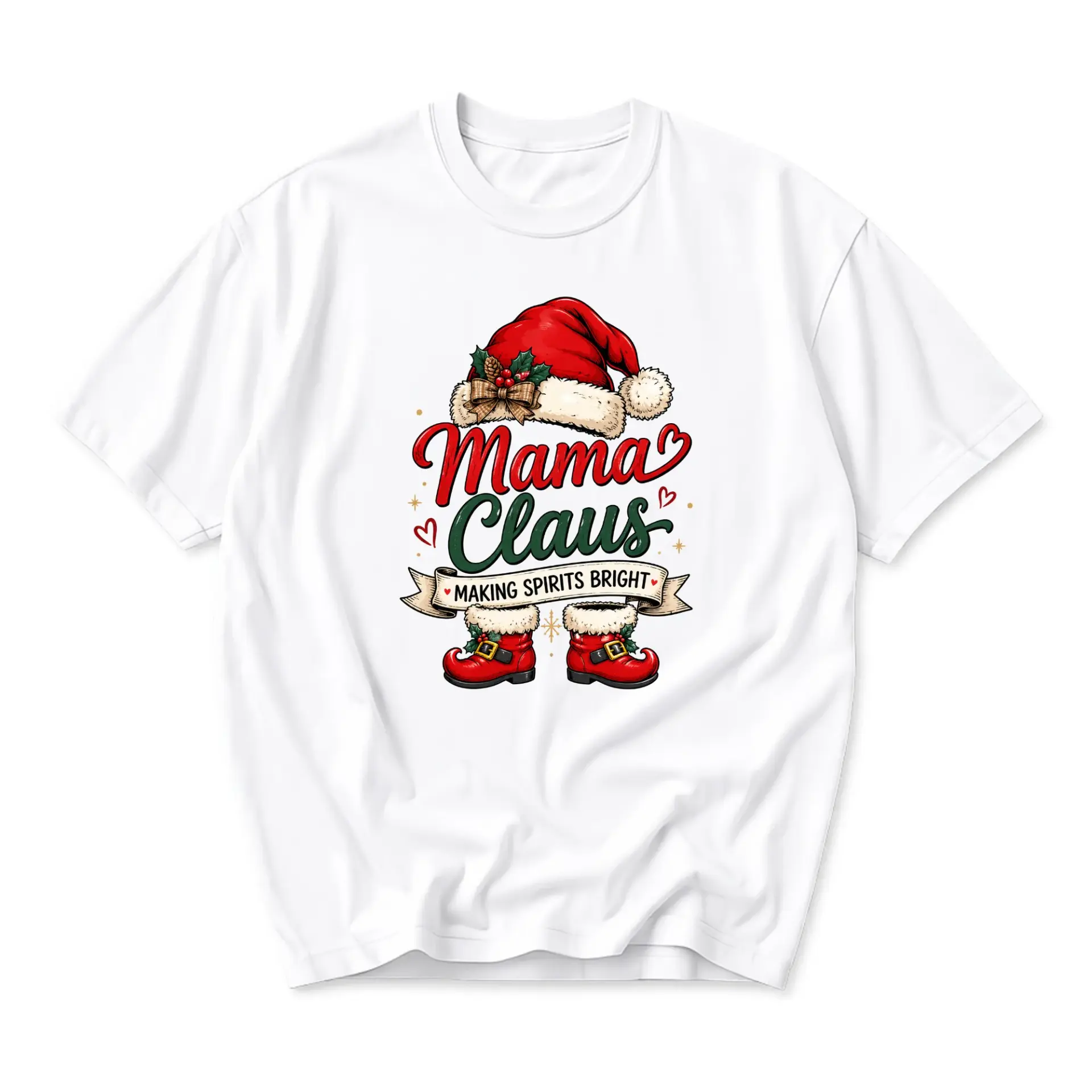 Funny Shirt Mama Claus Making Spirits Bright Holiday Graphic Tee Unisex Short Sleeve Casual Apparel for Winter Season