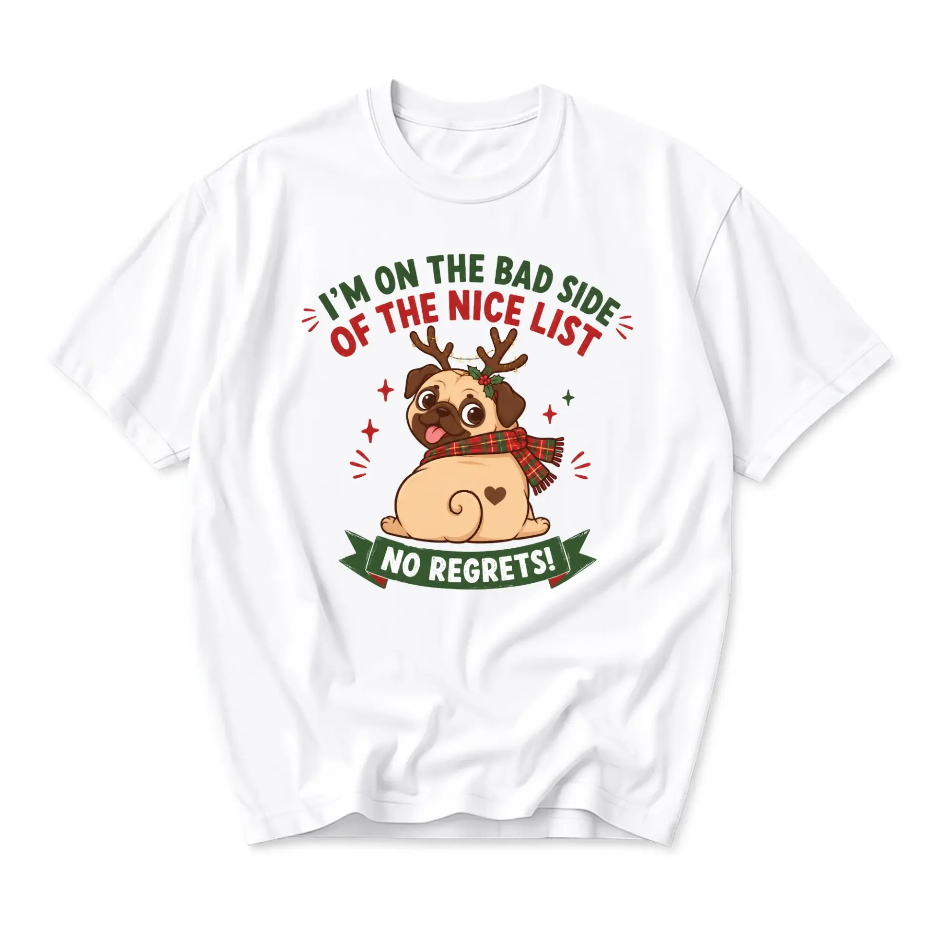 Funny Shirt I'm on the Bad Side of Nice List Pug Graphic Tee Unisex Casual