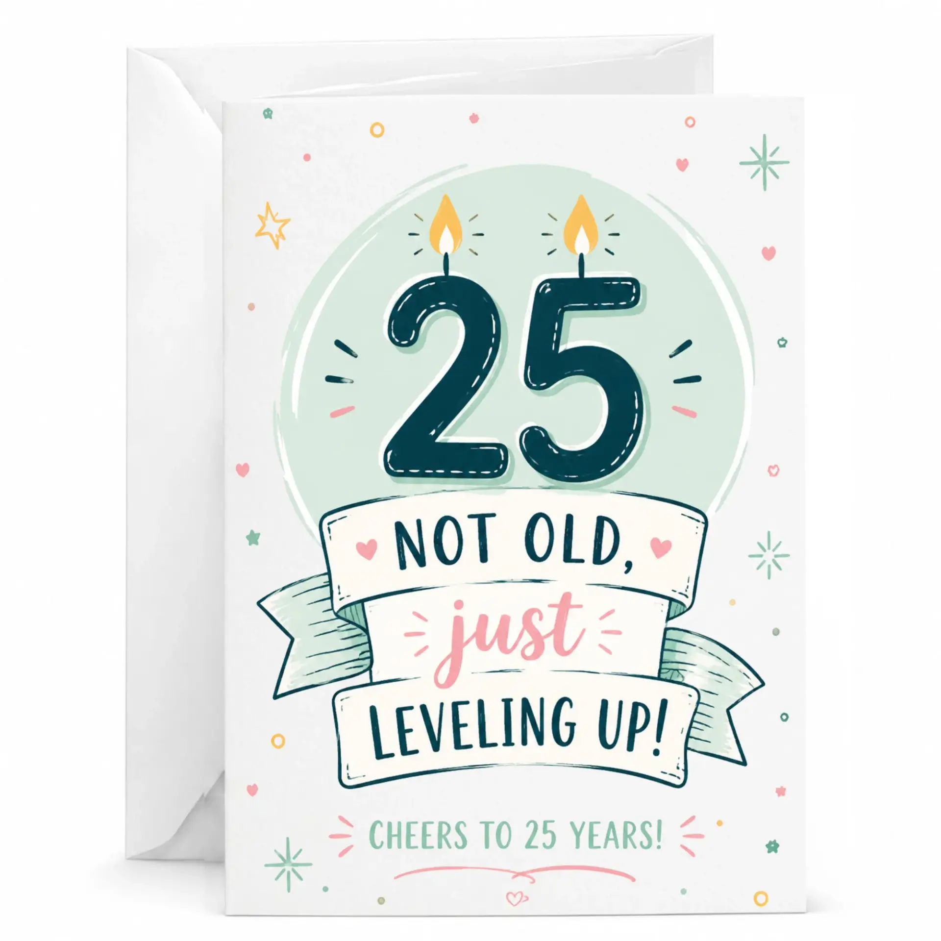 Birthday Card Funny 25th Birthday Milestone Celebration Not Old Just Leveling up Greeting Card for Milestone Age 25