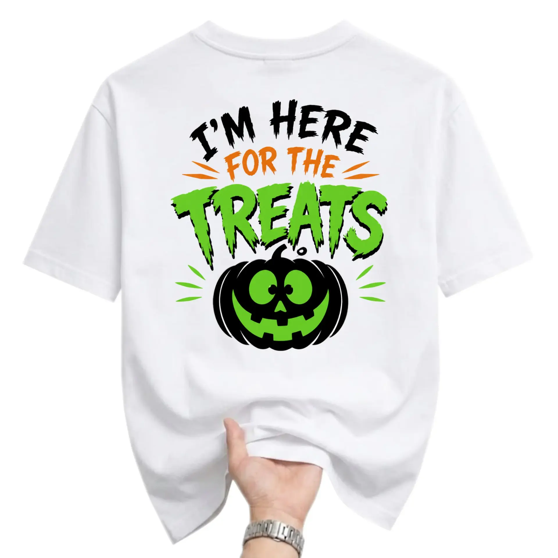 Funny Shirt I Am Here for the Treats Halloween Graphic Tee Unisex Crew Neck Casual Cotton Blend Seasonal Apparel