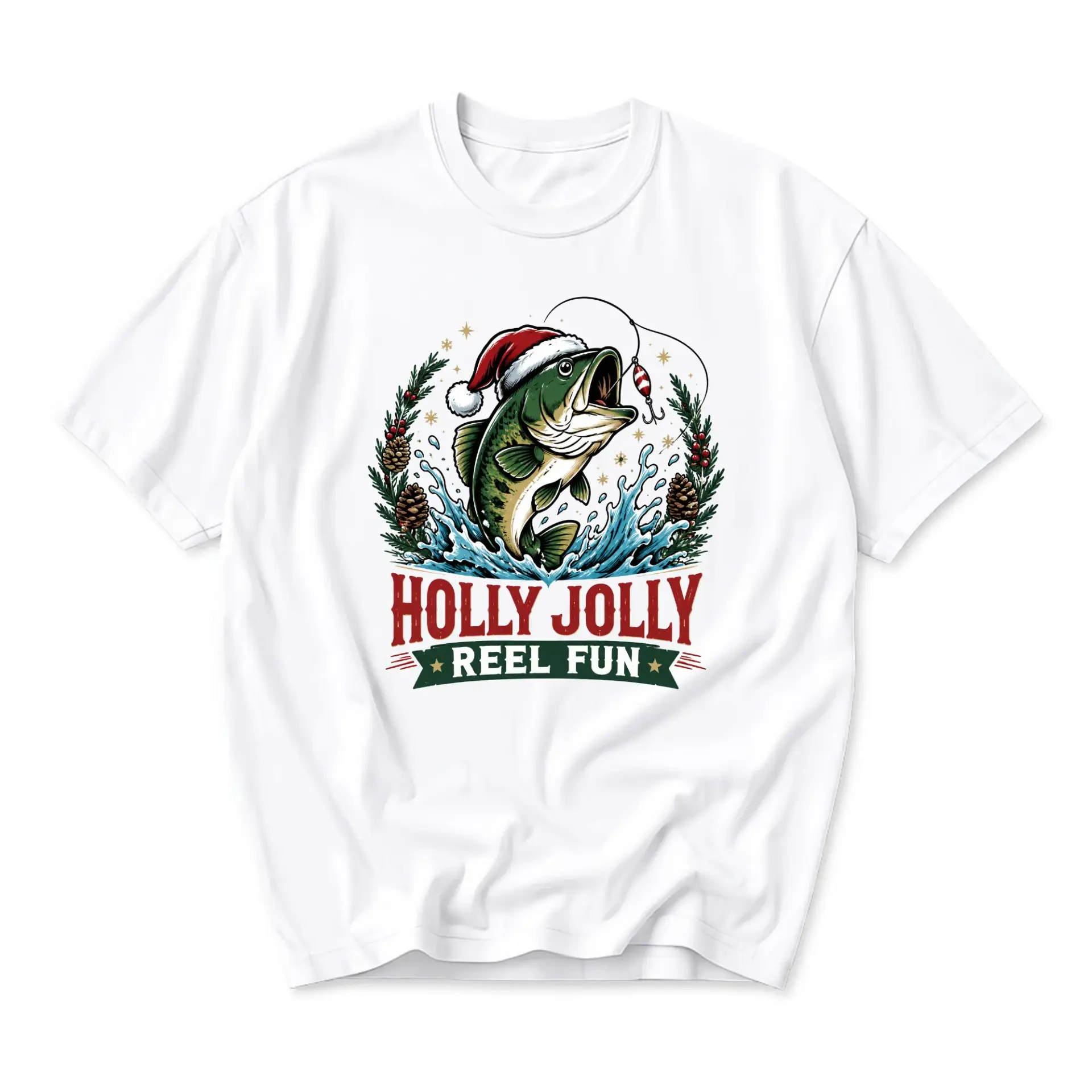Funny Shirt Reel Fun Christmas Fishing Graphic Tee Unisex Casual Short