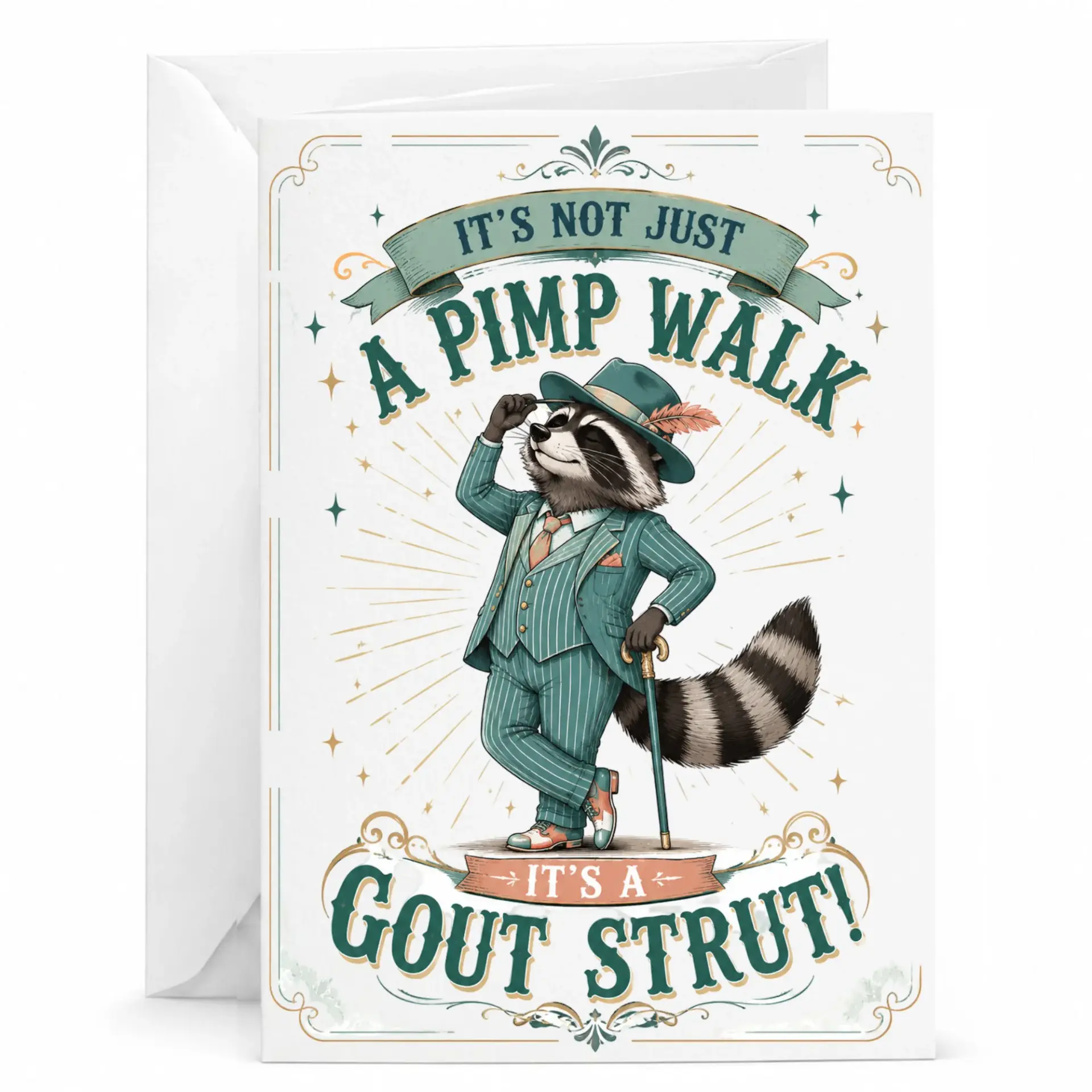 Funny Raccoon Greeting Card Dapper Animal Illustration for Birthdays Humor Encouragement and Just Because