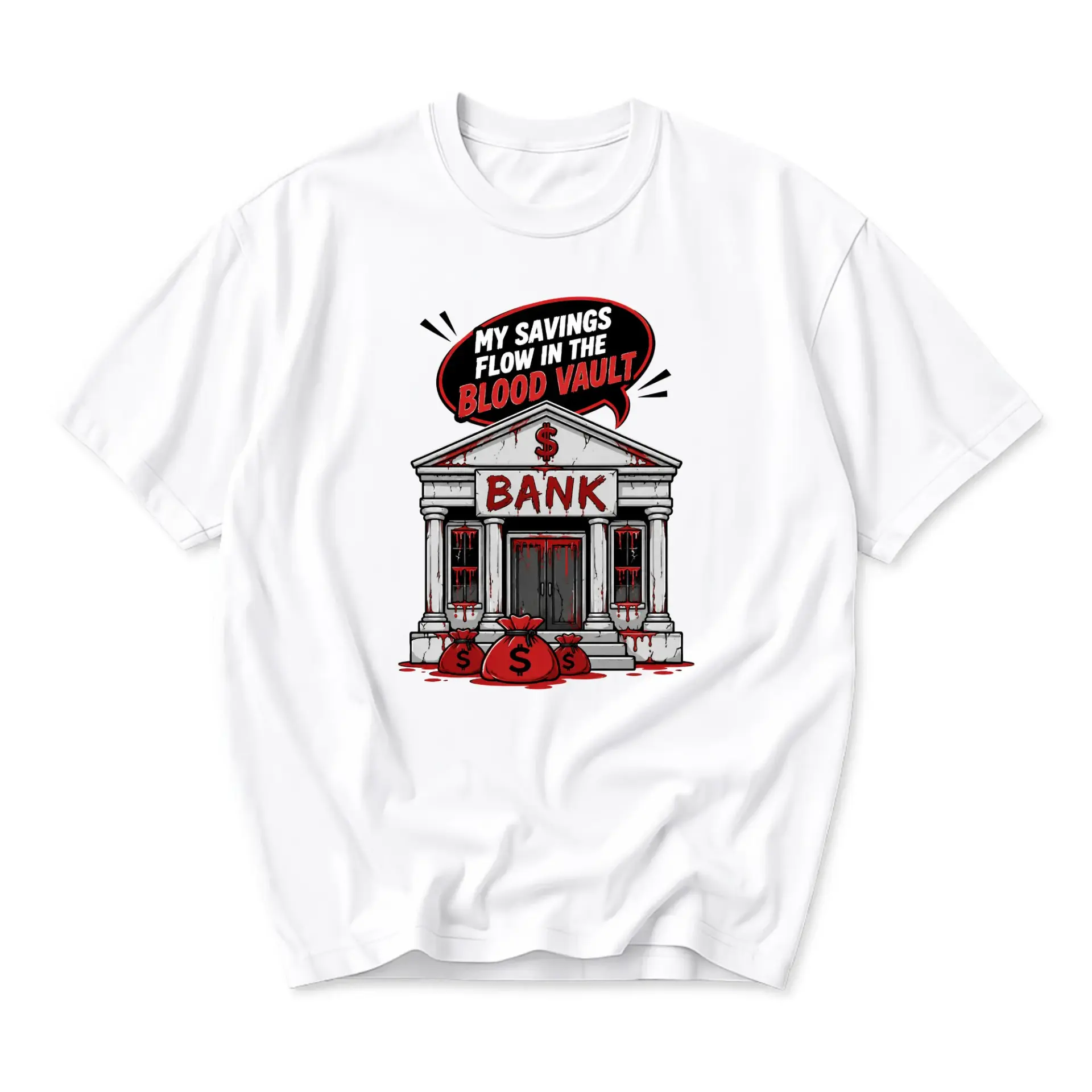 Funny Shirt My Savings Flow in the Blood Vault Graphic Tee Unisex Crew Neck Casual Cotton Blend Short Sleeve Top