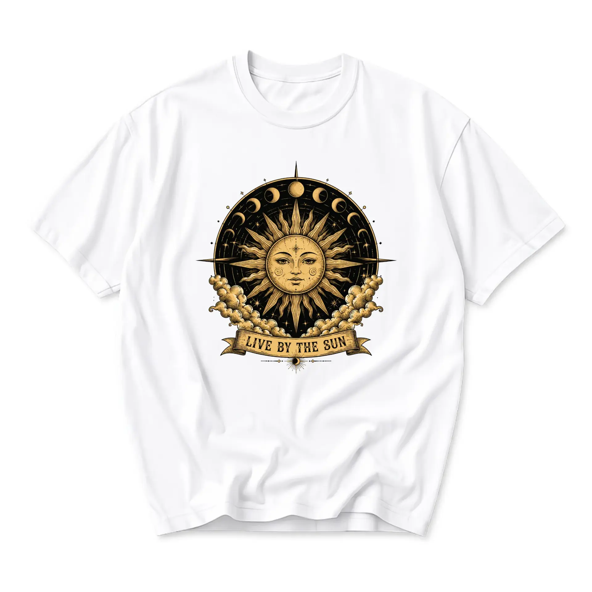 Graphic Tee Sun and Moon Celestial Art Print Unisex Crew Neck Shirt for Casual Everyday Wear and Artistic Style