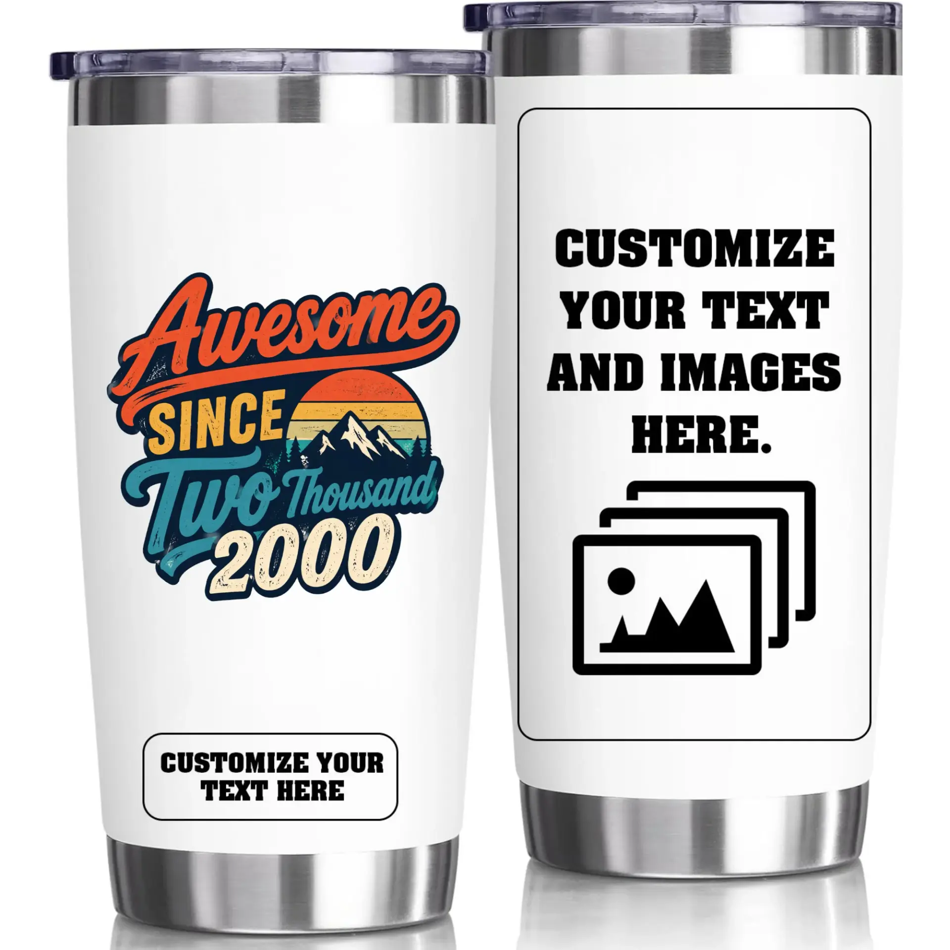 Stainless Steel Tumbler Awesome Since 2000 Retro Mountain Design 20oz Vacuum Insulated Travel Cup for Coffee Beverage