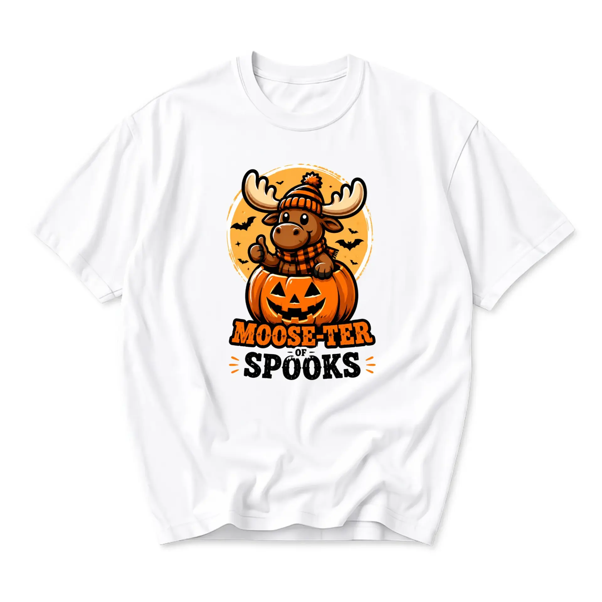 Funny Shirt Moose-Ter of Spooks Graphic Tee Cute Animal Halloween Unisex Crew Neck Casual Everyday Short Sleeve Top
