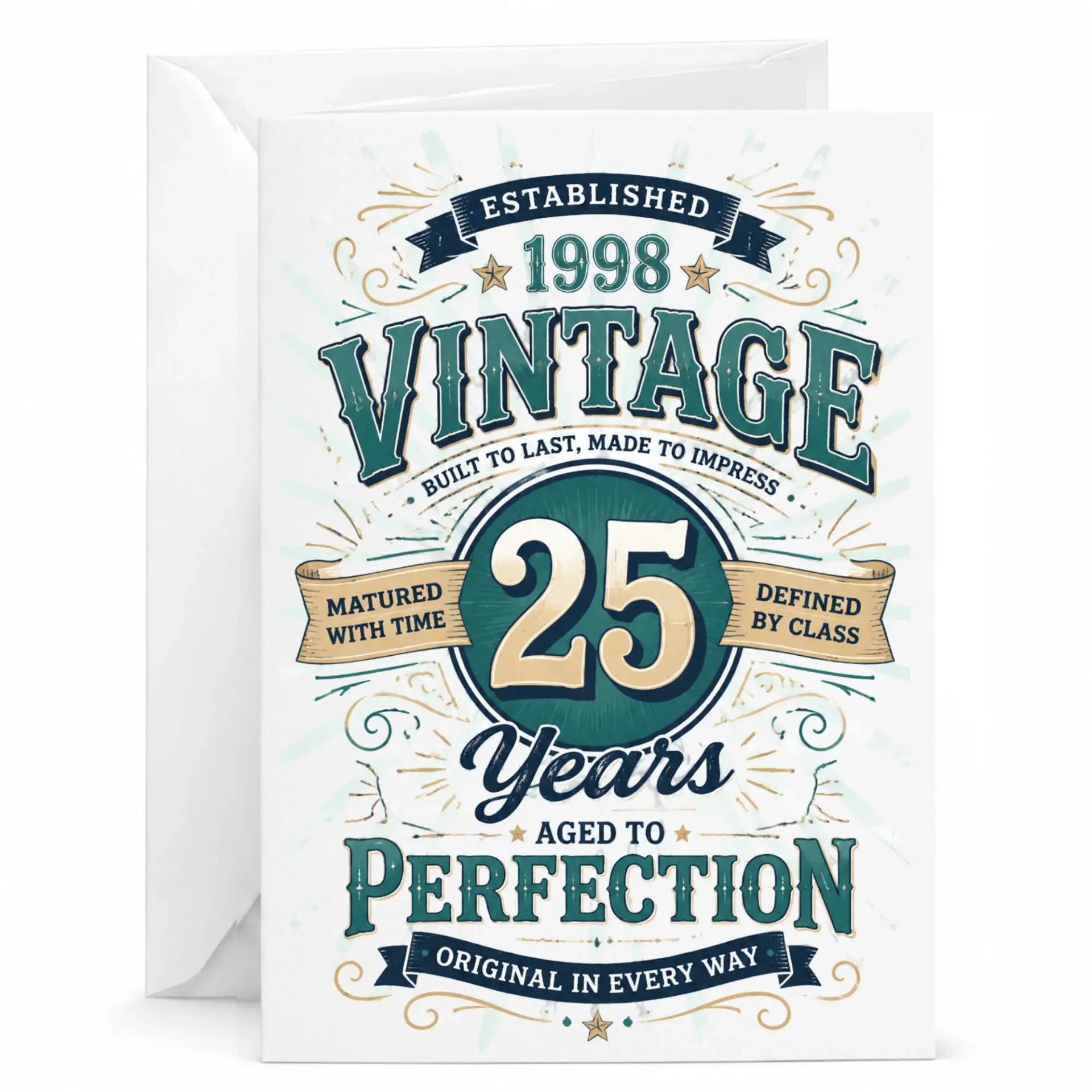 Birthday Card 25th Birthday Gift Vintage 1998 Aged to Perfection Greeting Card for 25 Years Old Milestone Celebration