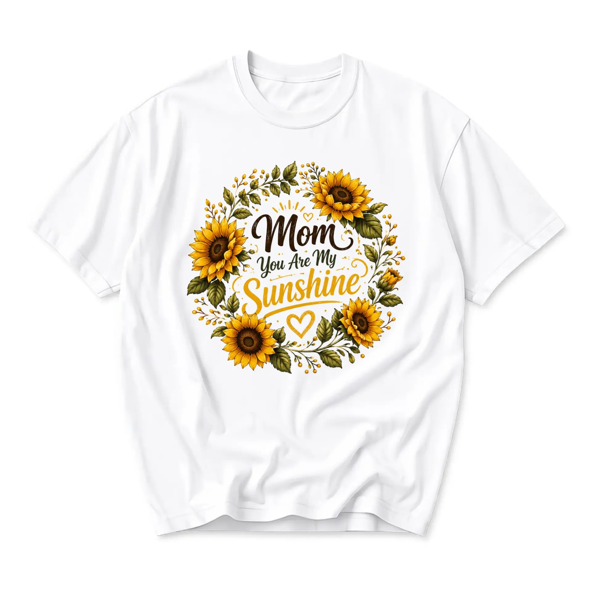Graphic Tee Mom You Are My Sunshine Sunflower Wreath Print Unisex Casual Short Sleeve Crew Neck Cotton Blend Shirt