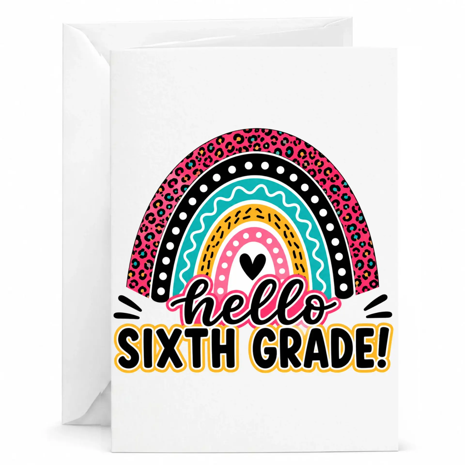 Greeting Card Hello Sixth Rainbow Design Professional Printed Stationery with Matching Envelope 5x7 Inches