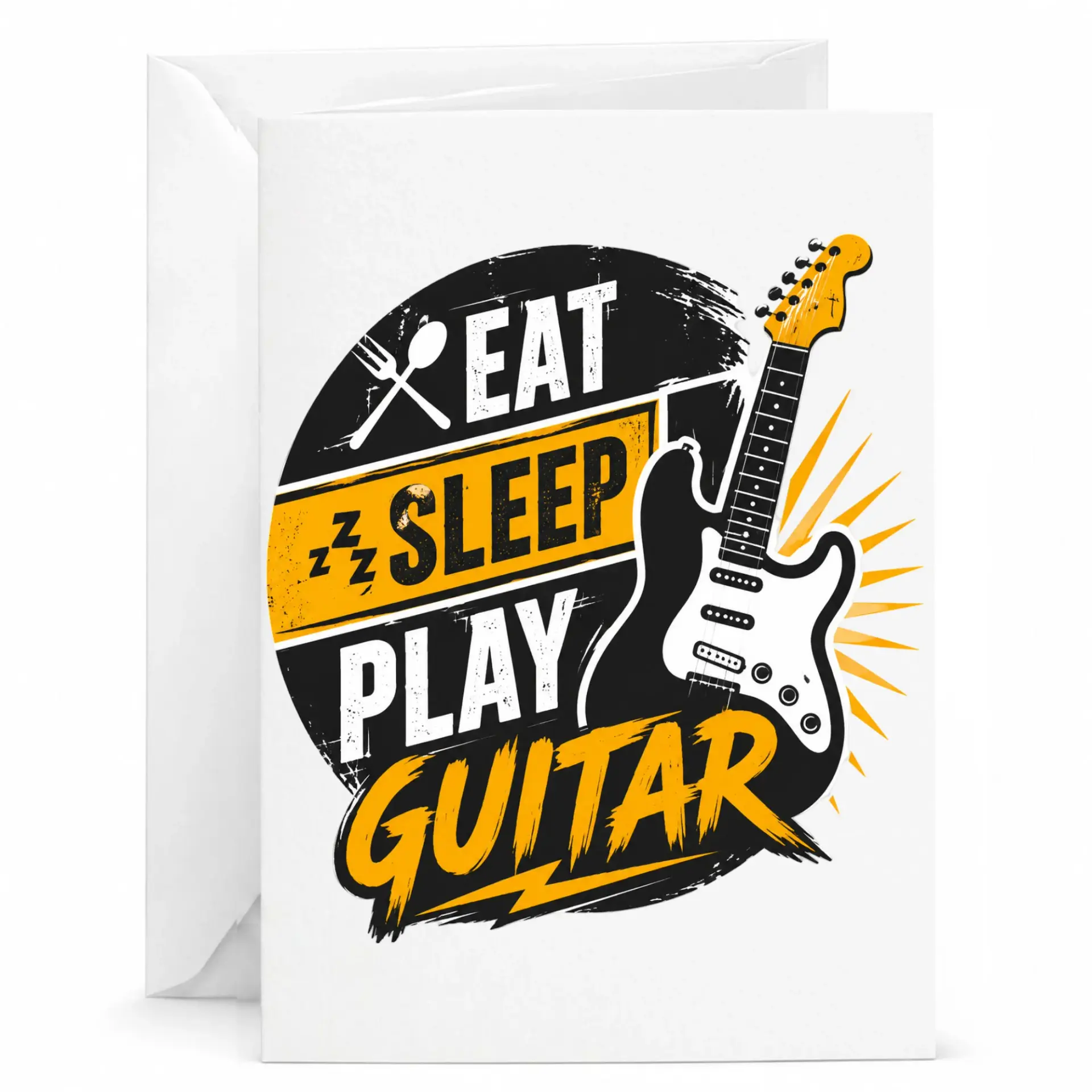 Funny Guitarist Greeting Card Eat Sleep Play Guitar Music Lover Present 5x7 Folded Stationery with White Envelope