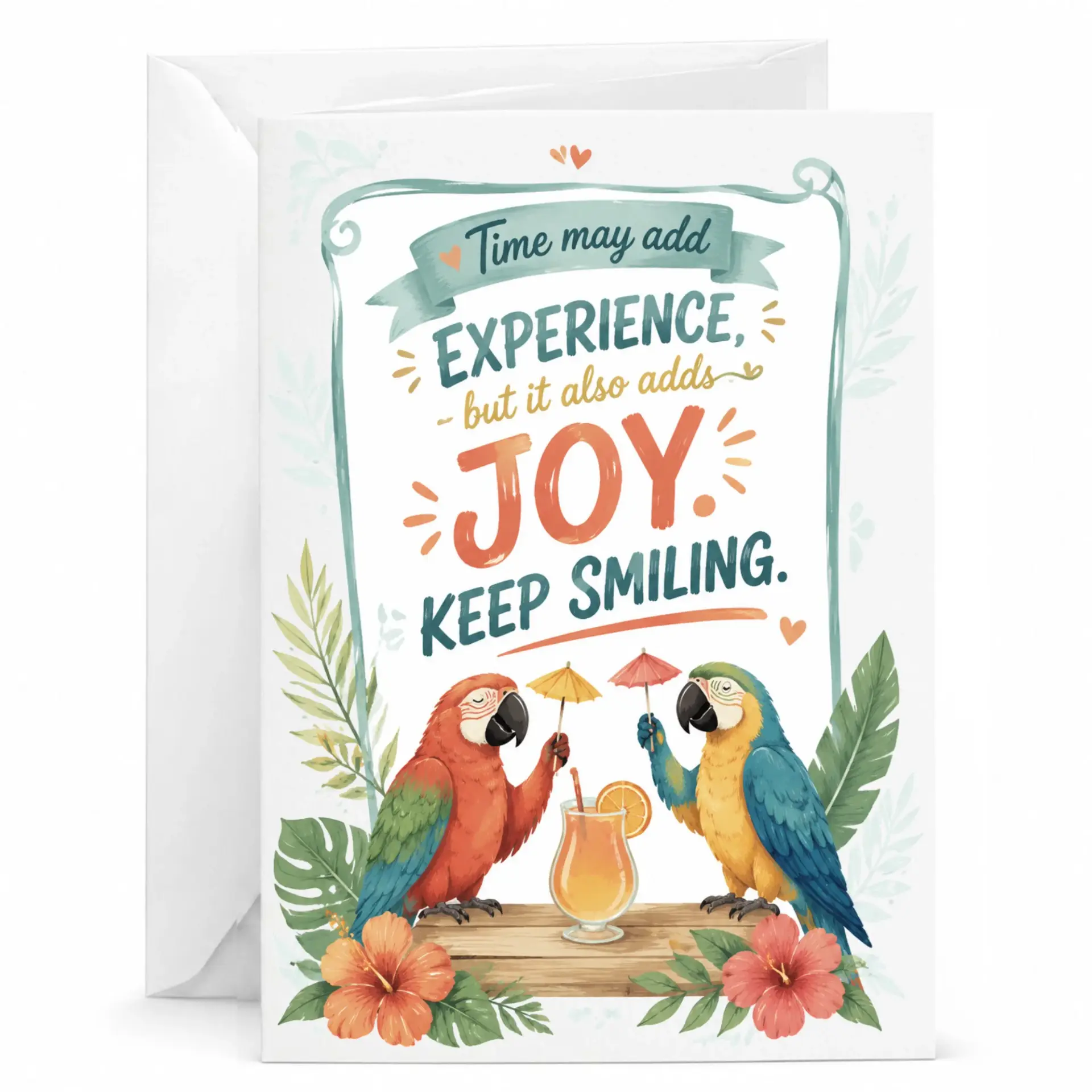 Inspirational Greeting Card with Tropical Parrot Illustration Blank Inside Stationery for Milestone Birthday