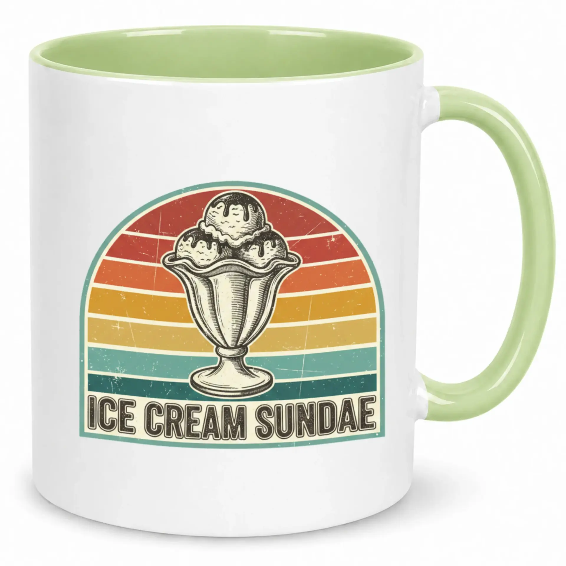 Ceramic Coffee Mug with Retro Ice Cream Sundae Design, Vintage Dessert Themed Drinkware for Morning Coffee Tea and Hot Cocoa, 11oz or 15oz