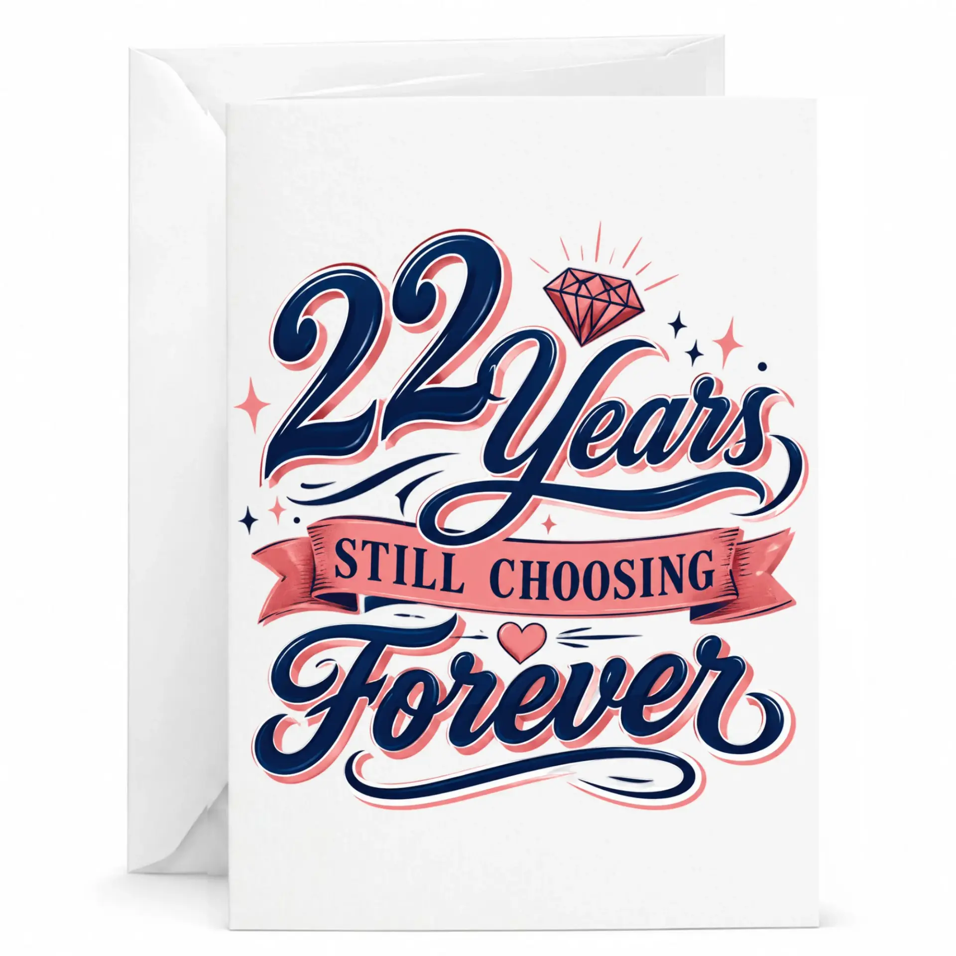 Anniversary Card 22 Years Still Choosing Forever Romantic Greeting Card with Matching White Envelope for Milestone