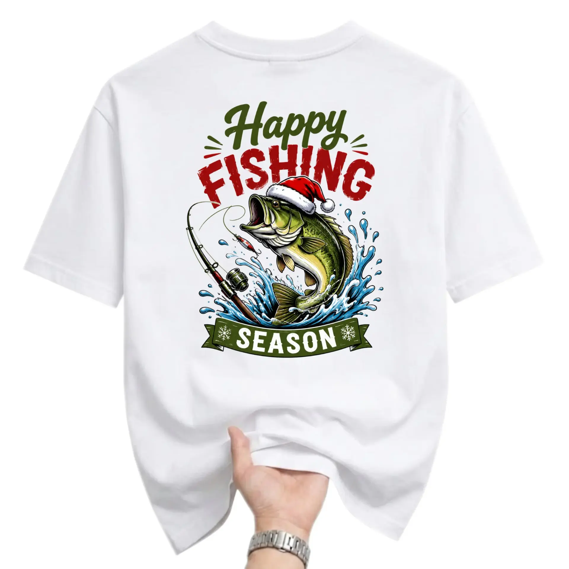 Funny Shirt Happy Fishing Season Fish Wearing a Santa Hat Graphic Print