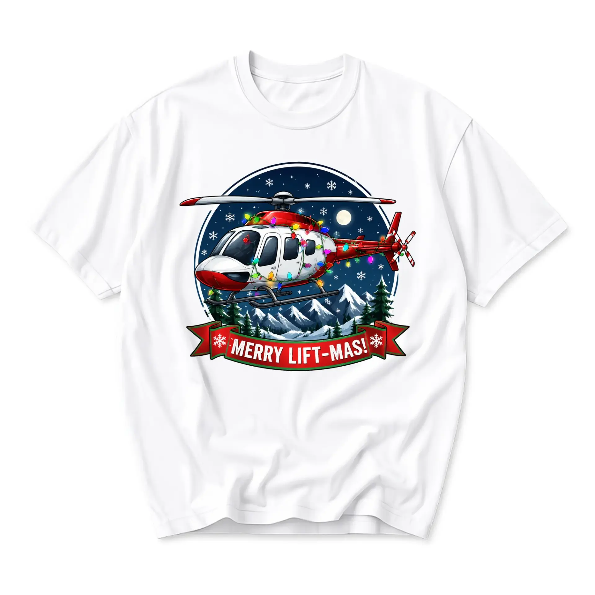 Funny Shirt Merry Lift-Mas Helicopter Graphic Tee Holiday Seasonal Apparel for Casual Wear and Festive Outfits