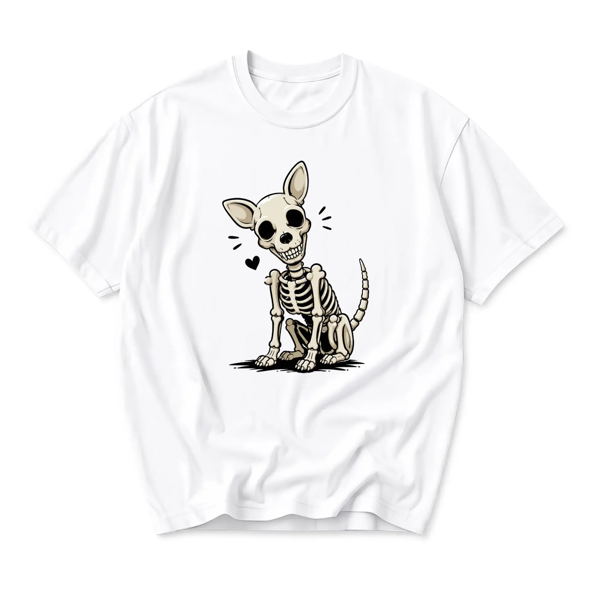Graphic Tee Skeleton Dog Illustration Unisex Casual Crew Neck T-Shirt Soft Cotton Blend Everyday Humor Apparel