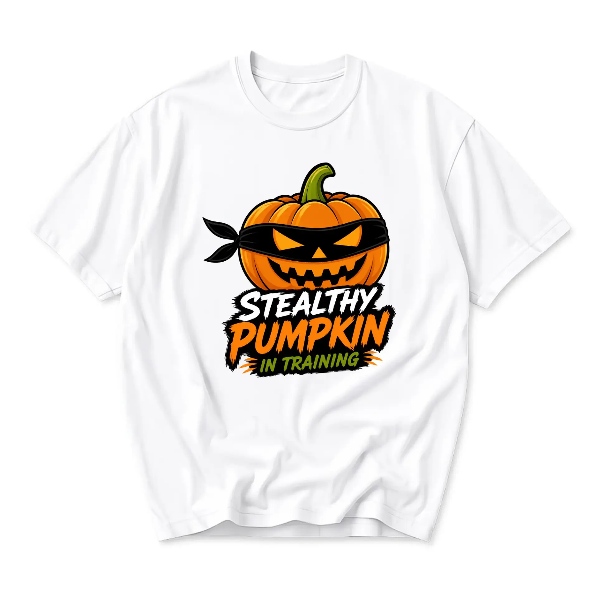 Funny Shirt Stealthy Pumpkin in Training Graphic Tee Unisex Seasonal Autumn Fall Apparel for Casual Daily Wear