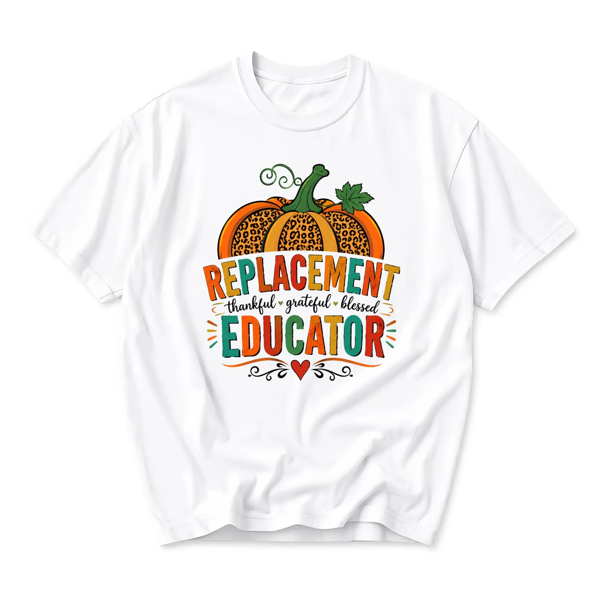 Graphic Tee Replacement Educator Seasonal Fall Pumpkin Print Unisex Short Sleeve Crew Neck Cotton Casual Summer Shirt