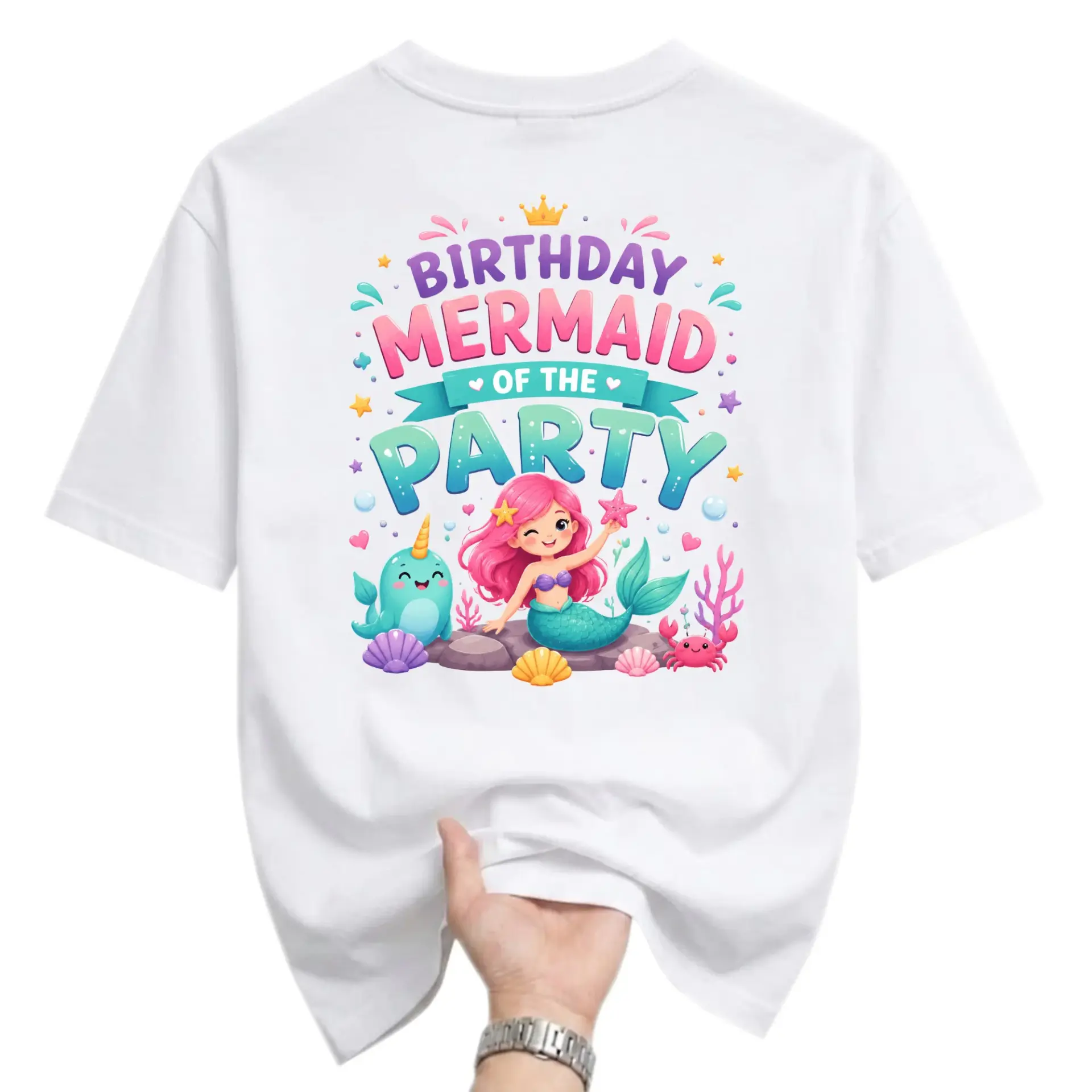 Graphic Tee Birthday Mermaid of the Party Unisex Crew Neck Shirt Casual