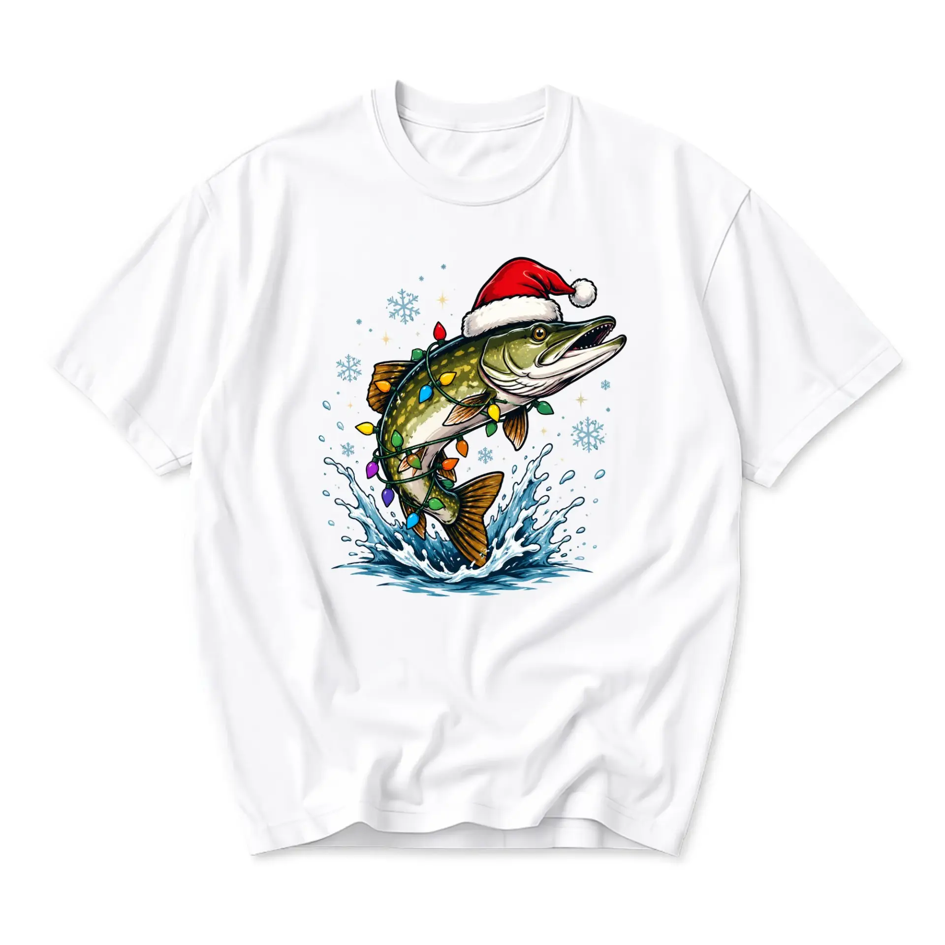 Graphic Tee Christmas Fishing Fish Shirt Holiday Unisex Crew Neck Short