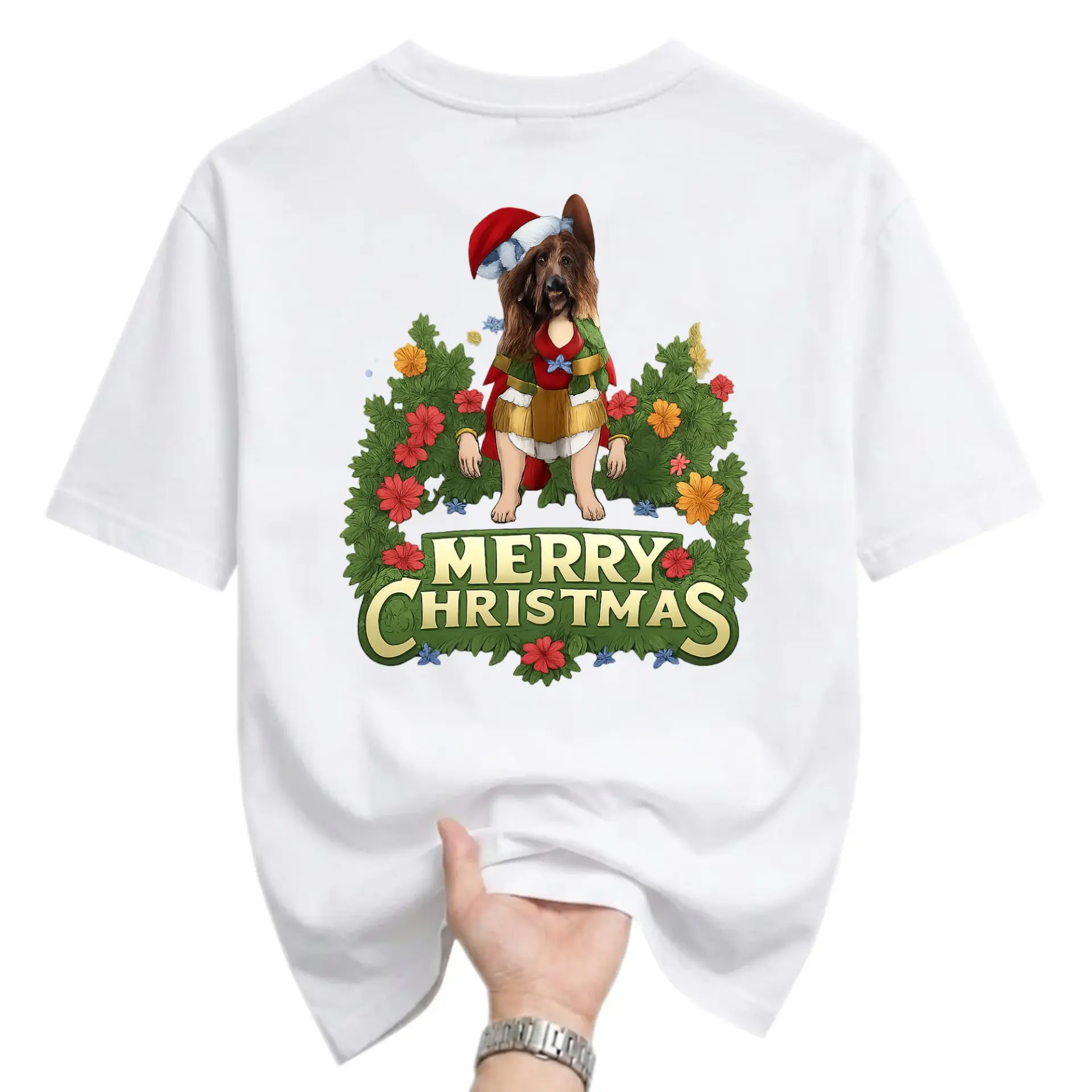 Graphic Tee Merry Christmas Dog Unisex Short Sleeve Shirt Holiday Seasonal Apparel for Casual Everyday Wear White