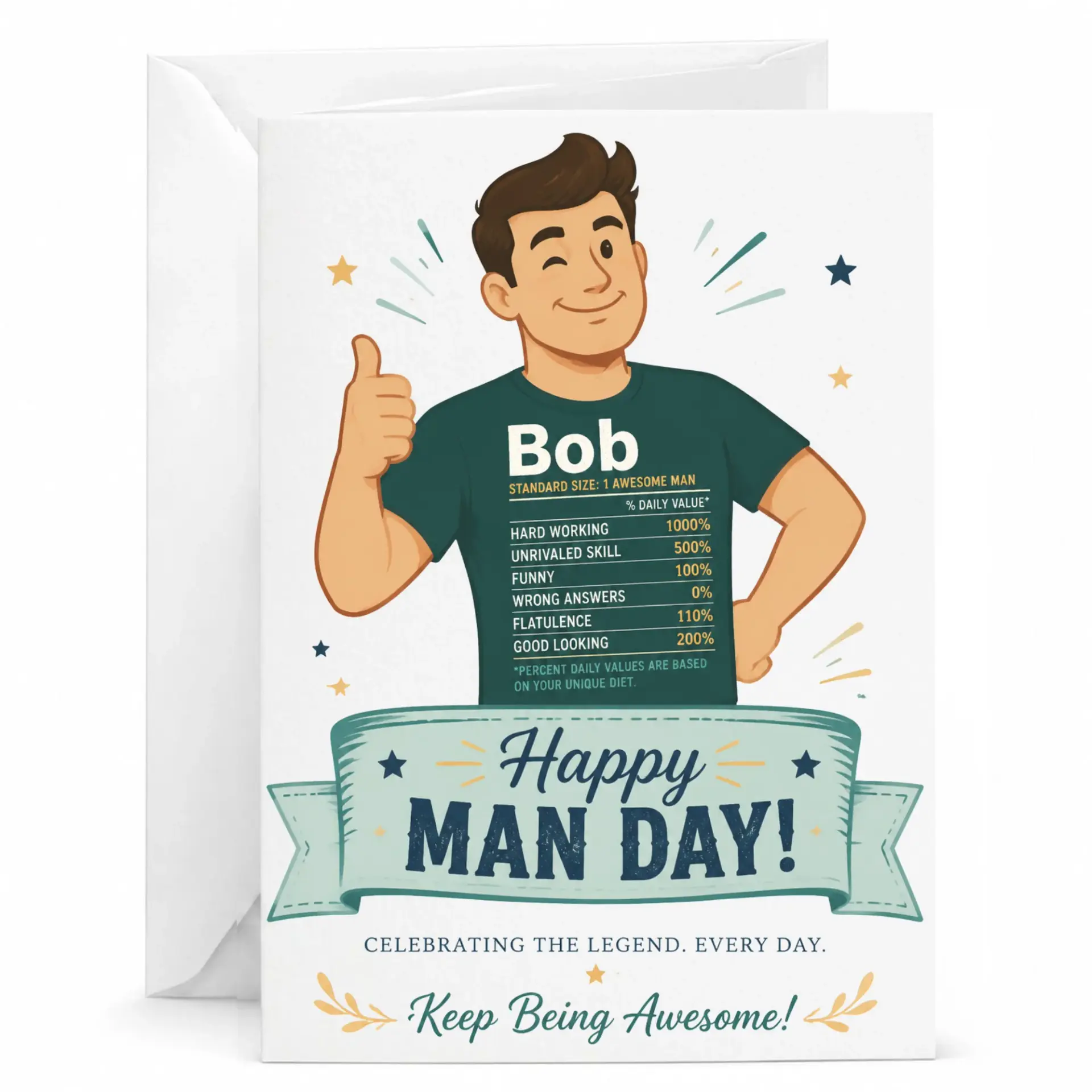 Funny Man Day Greeting Card for Him, Awesome Legend Birthday or Celebration Card with Matching Envelope, 5x7 Inches