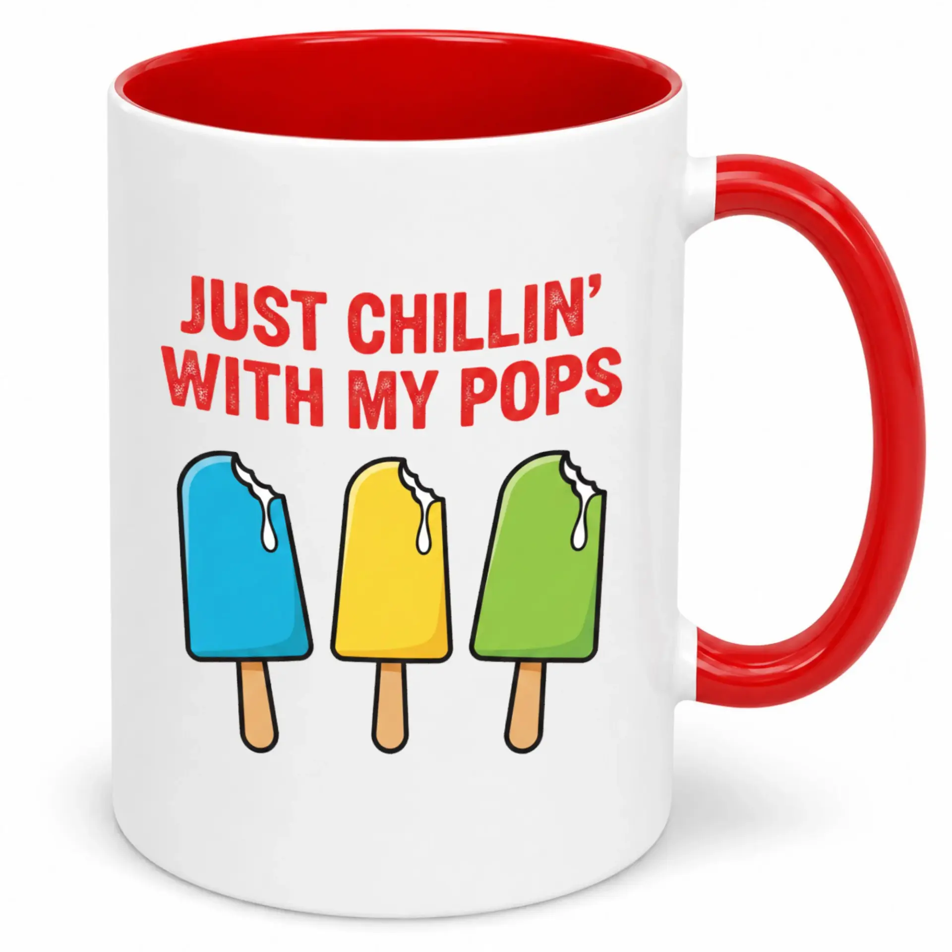 Funny Ceramic Coffee Mug with Popsicle Design for Dad or Father; Relaxing Just Chillin' with My Pops Themed Beverage Cup Gift