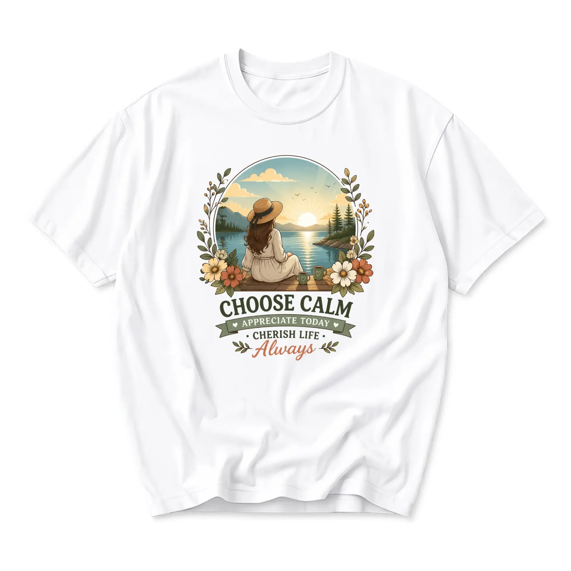 Graphic Tee Choose Calm Appreciate Today Cherish Life Inspirational Quote Unisex Cotton Short Sleeve Crew Neck T-Shirt