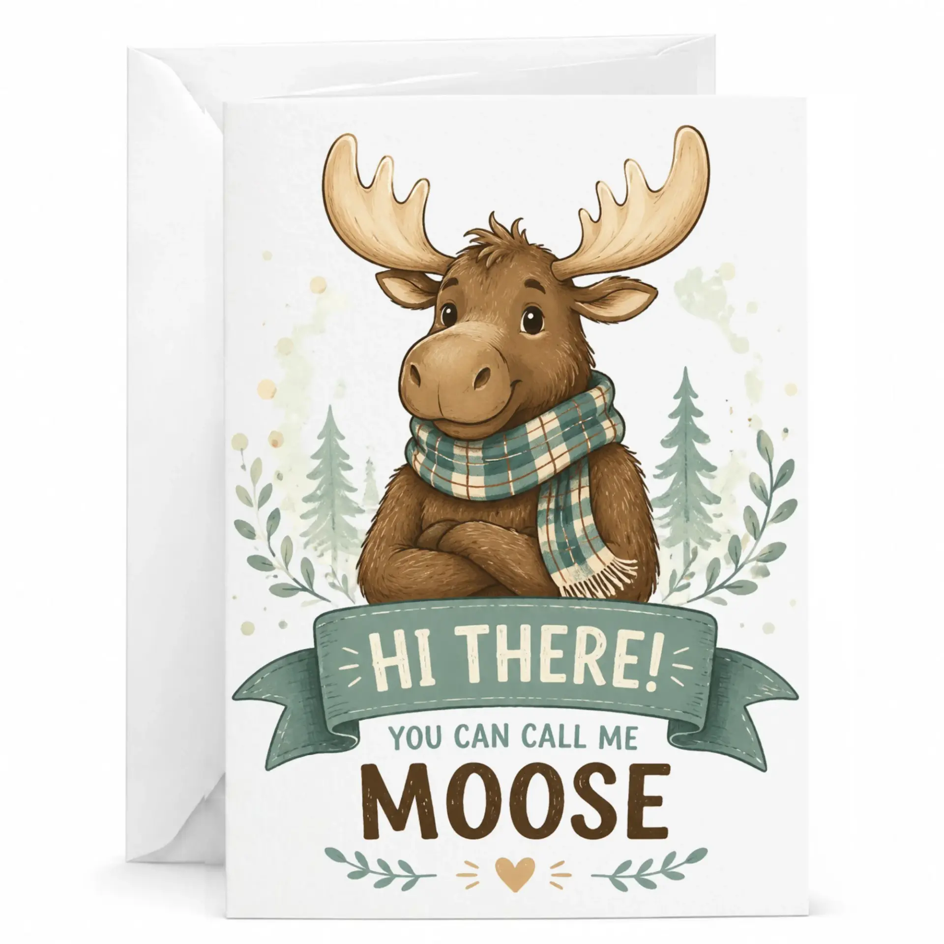Funny Greeting Card with Cute Moose Illustration and Punny Text for Friends and Family, Blank Note Card 5x7 Inches