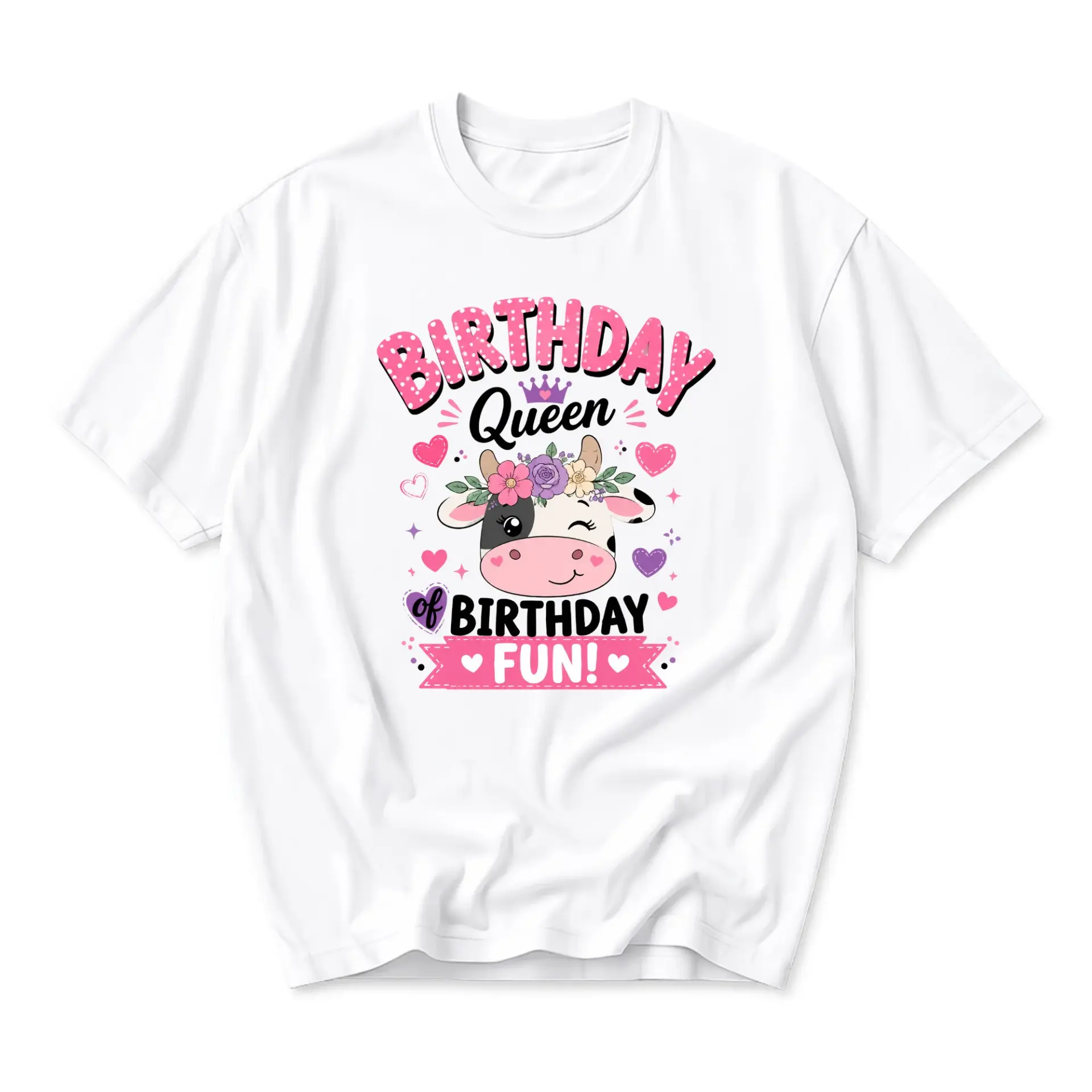 Graphic Tee Birthday Queen Cow Shirt Cute Floral Print Unisex Casual Crew Neck Comfortable Cotton Blend Top