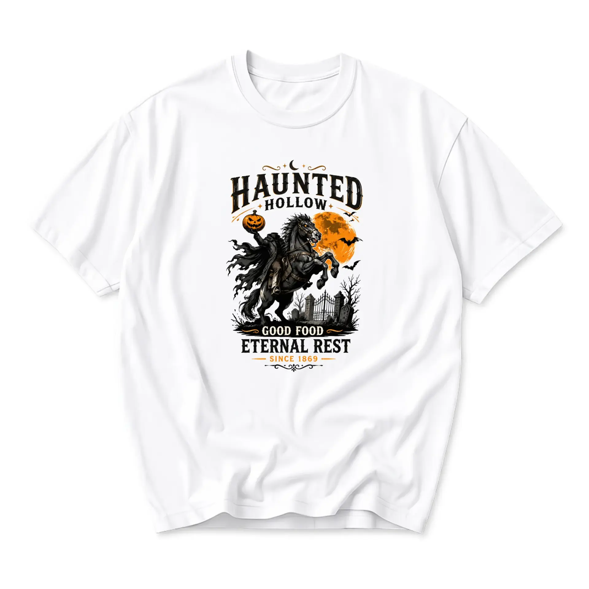 Graphic Tee Haunted Hollow Horseman Design Unisex Cotton Crew Neck Short Sleeve Casual Holiday Apparel White Shirt