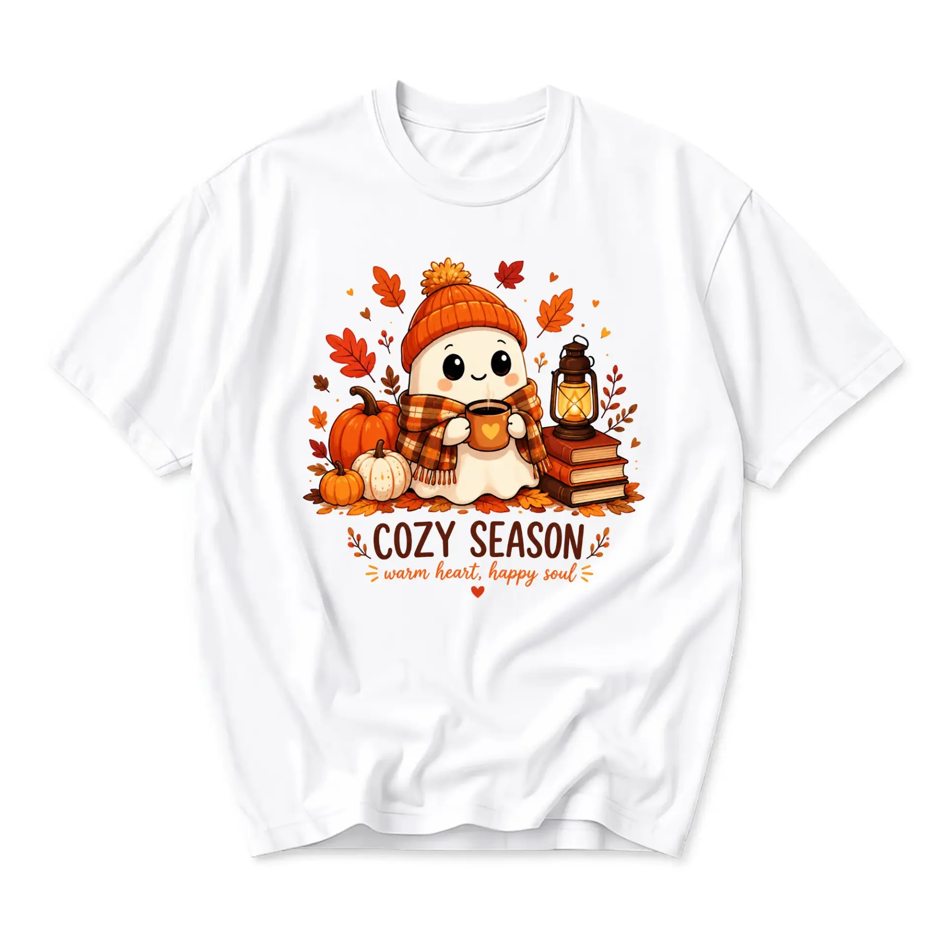 Graphic Tee Cozy Season Fall Aesthetic Shirt Autumn Ghost Illustration Unisex Crew Neck Casual Everyday Top