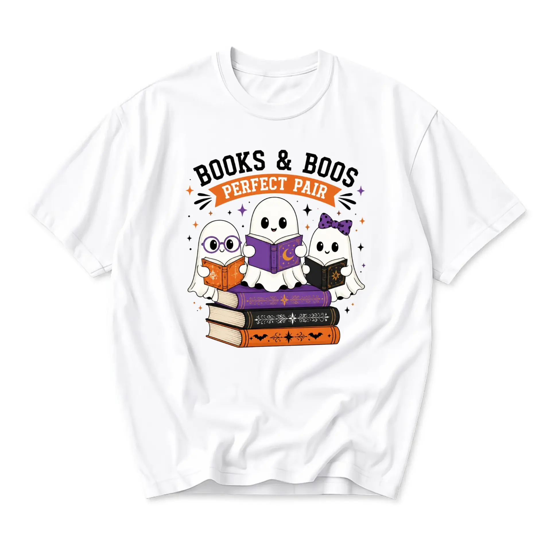 Graphic Tee Books and Boos Perfect Pair Ghost Reader Shirt Unisex Casual Cotton Short Sleeve Crew Neck Top