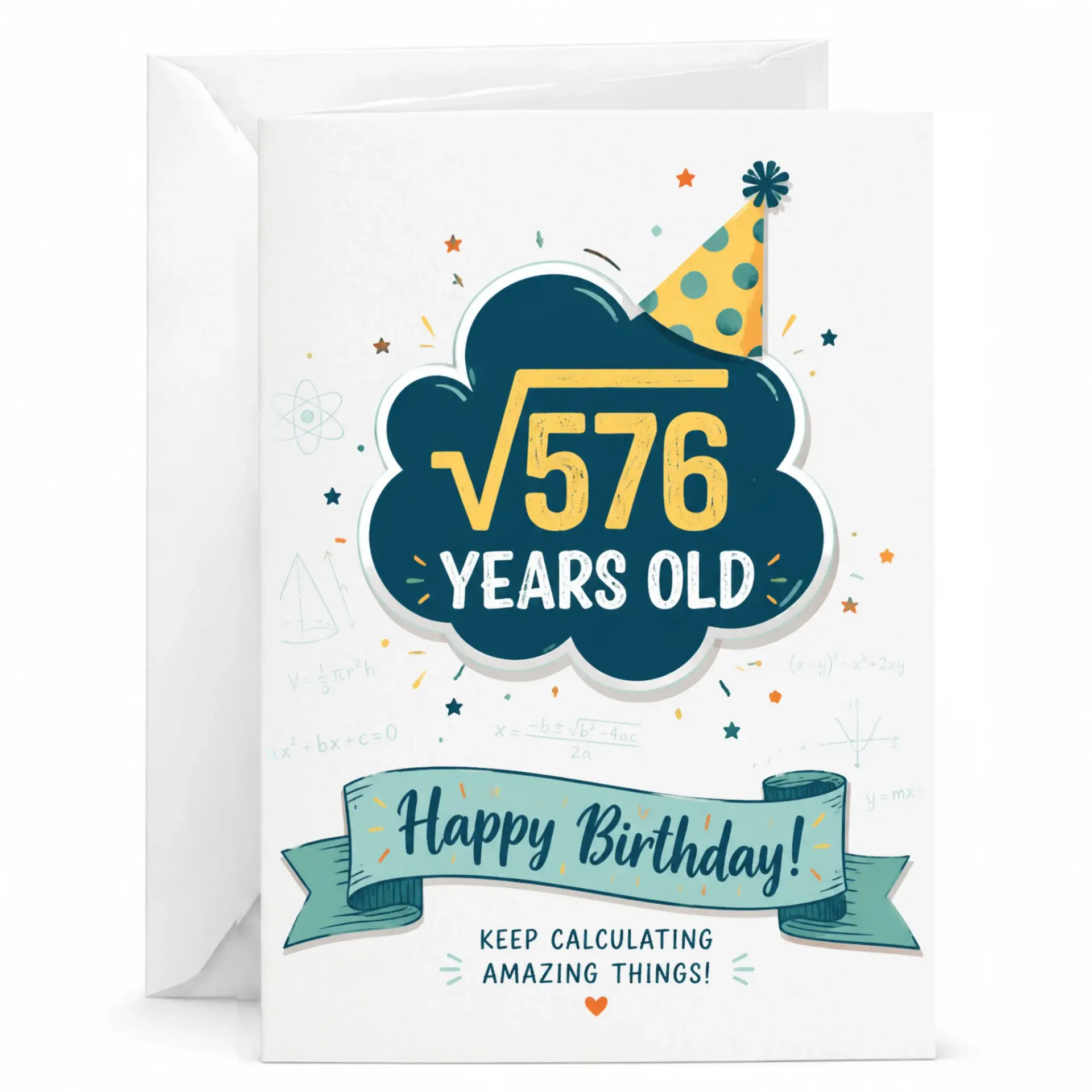 Funny Math Birthday Card, Square Root 576 Years Old 24th Birthday Greeting Card for Math Enthusiasts, 5x7 Inch Note