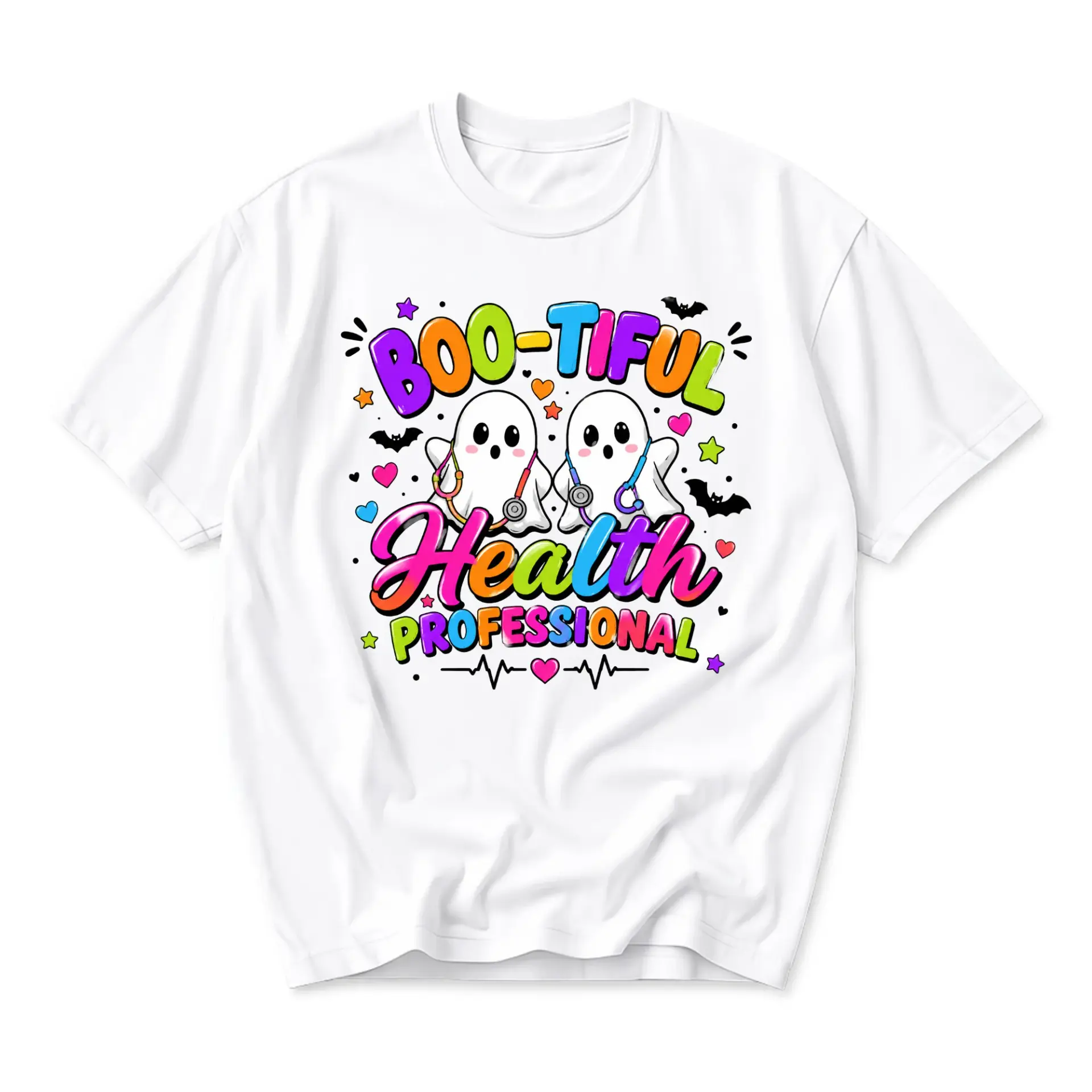 Funny Shirt Boo-Tiful Health Professional Ghost T-Shirt Unisex Crew Neck Casual Graphic Tee for Medical Workers
