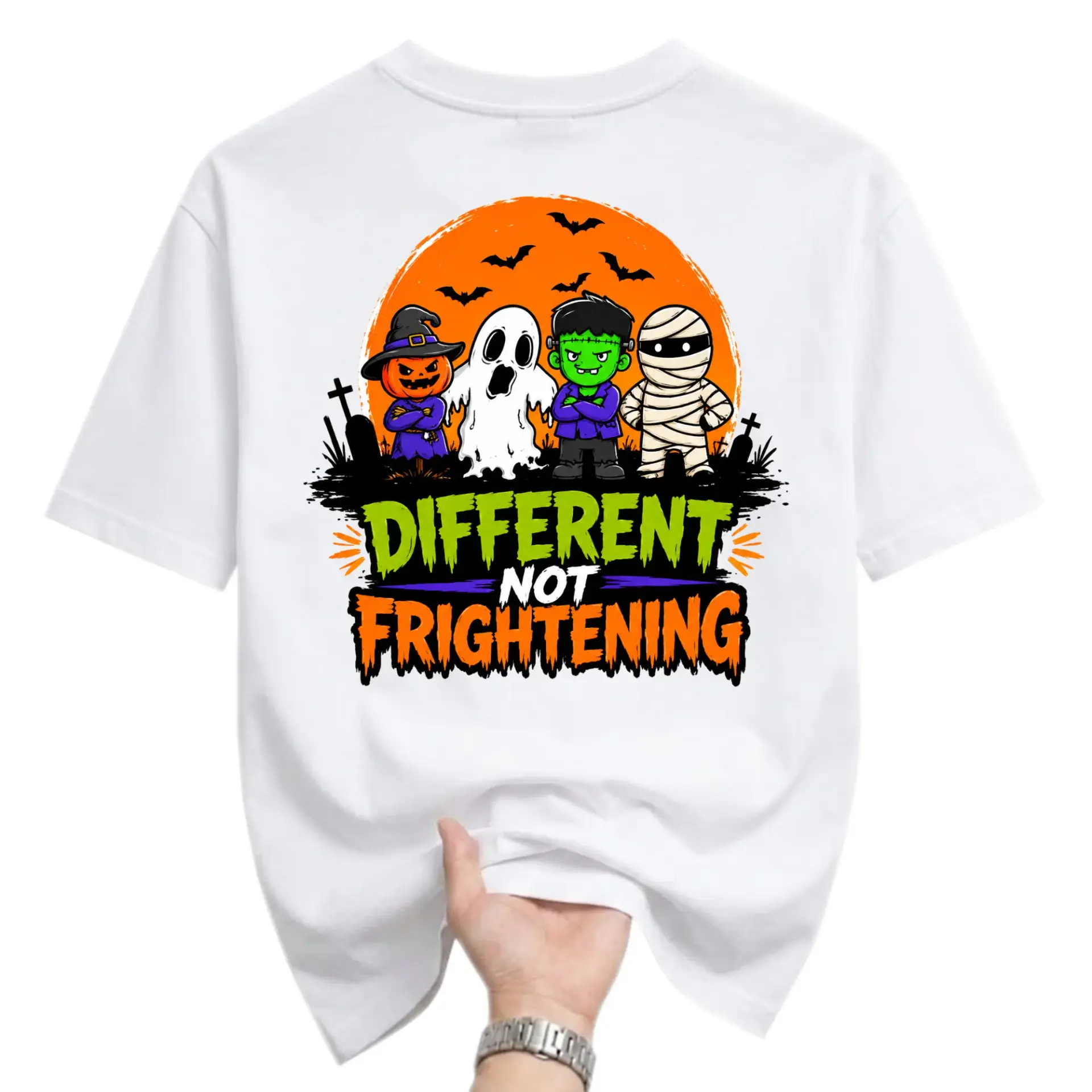 Graphic Tee Different Not Frightening Halloween Costume Shirt Unisex Casual Crew Neck Apparel for Holiday Enthusiasts