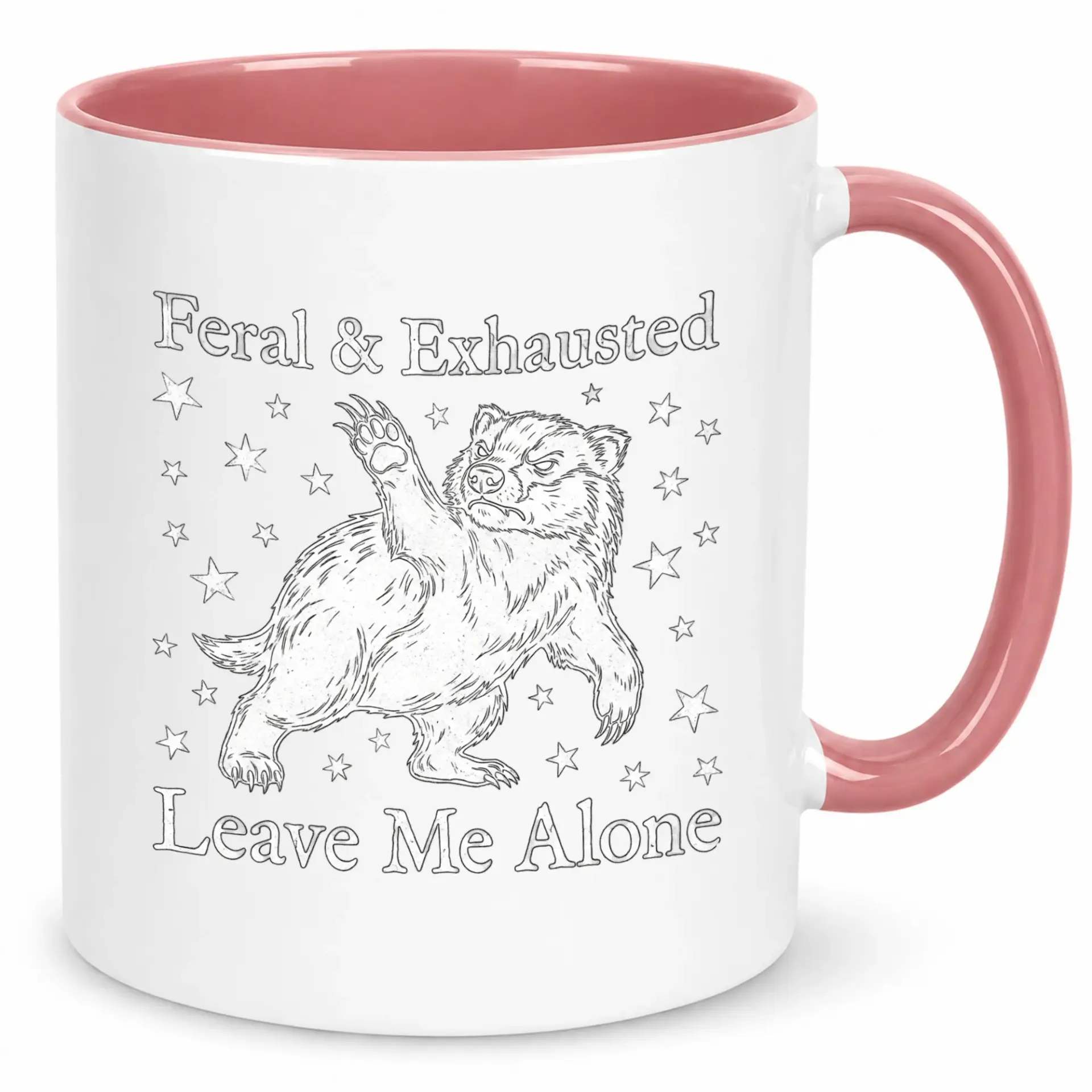 Funny Badger Ceramic Coffee Mug Feral & Exhausted Leave Me Alone Sarcastic Animal Lover Tea Cup for Office or Home