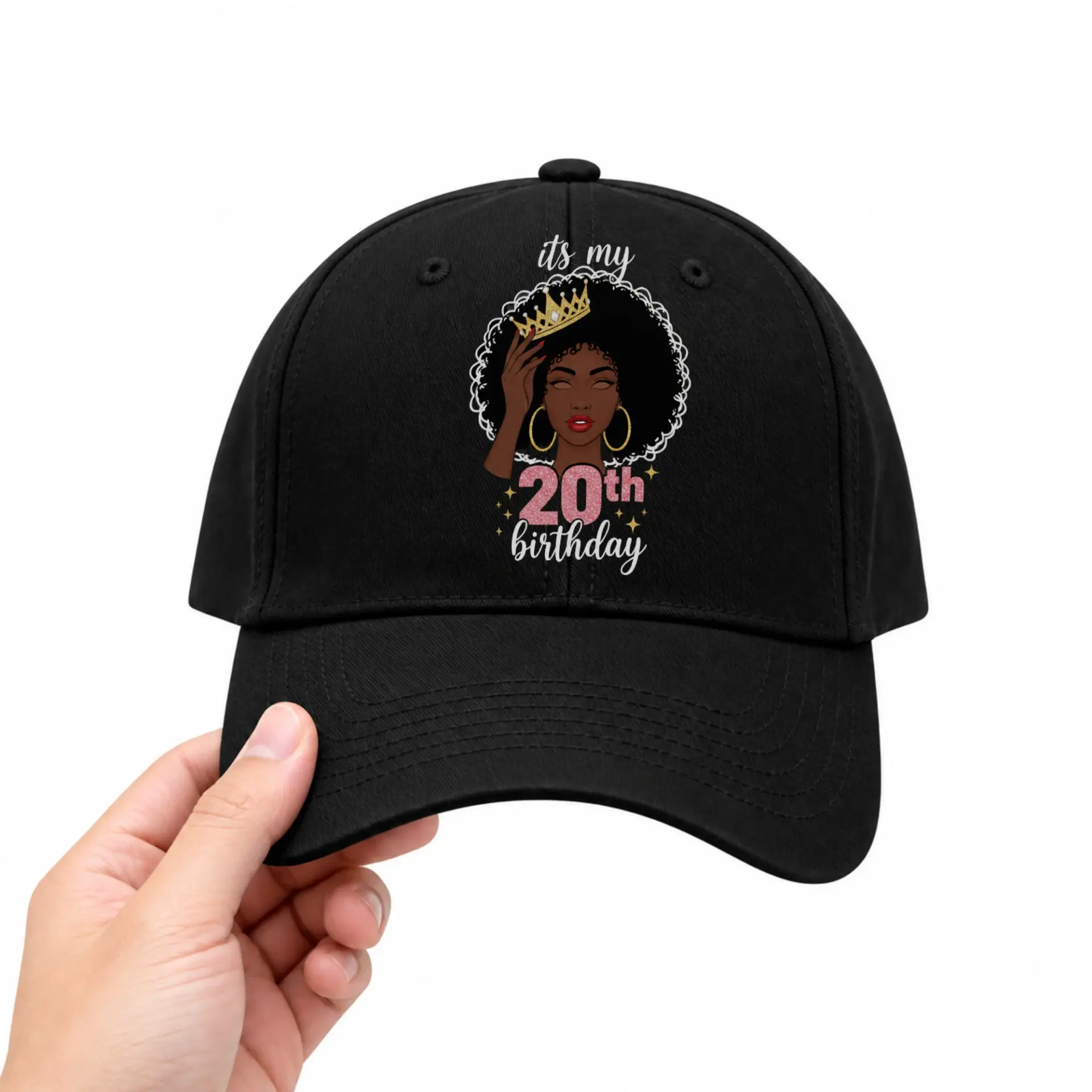 Vinyl Sticker Pack 20th Birthday African American Woman Illustration Waterproof Decals for Laptop Water Bottle