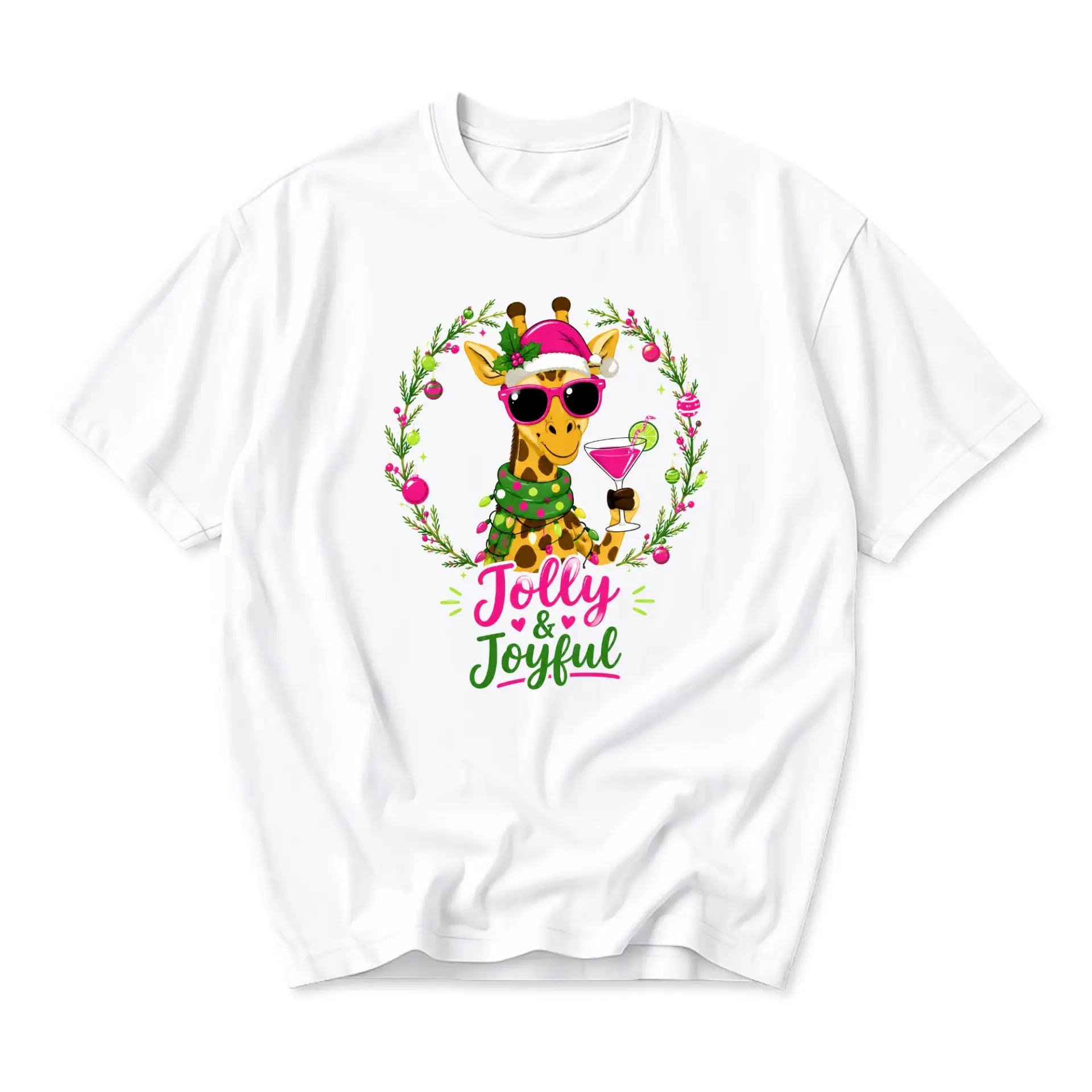 Graphic Tee Unisex Holiday Giraffe Shirt Jolly and Joyful Print Casual Crew Neck Cotton Blend Soft Top Summer Wear